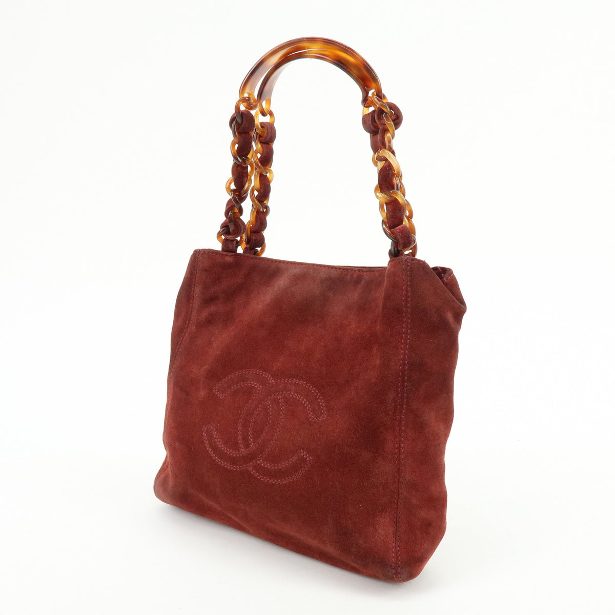 CHANEL COCO Mark Suede Leather Hand Bag Tote Bag Bordeaux
