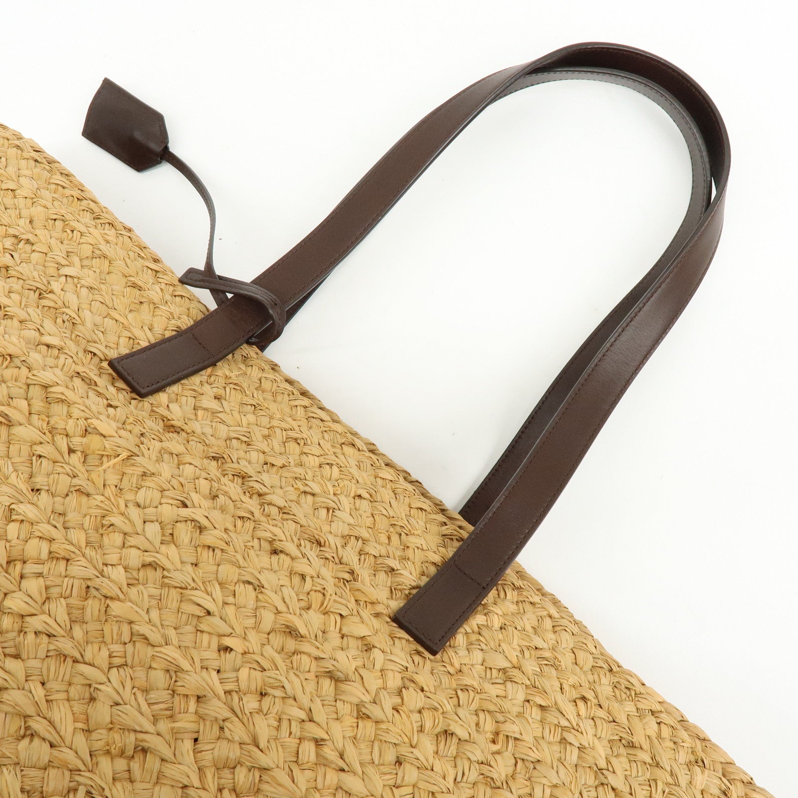 SAINT LAURENT PARIS Raffia Leather Panier Tote Bag Natural 579521