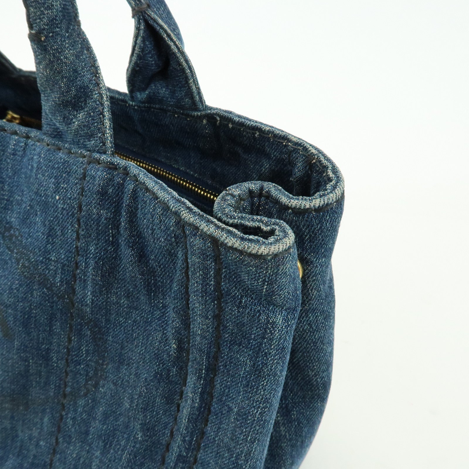 PRADA Triangle Logo Canapa Mini Denim Tote Bag Denim Blue BN2439