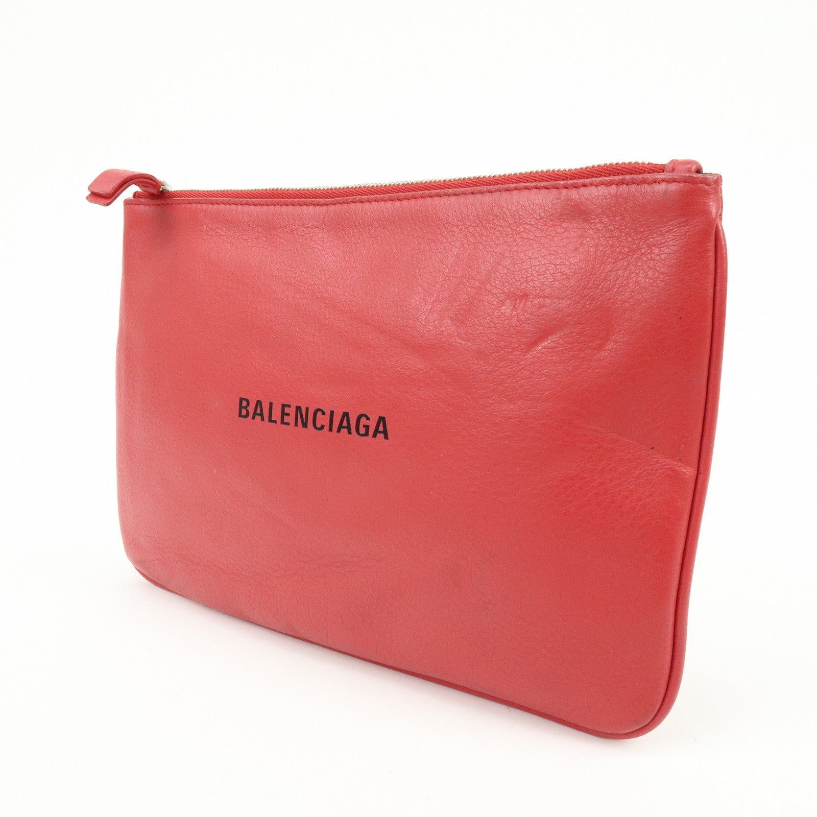 BALENCIAGA Leather Everyday Pouch Clutch Bag Flat Pouch Red 551992