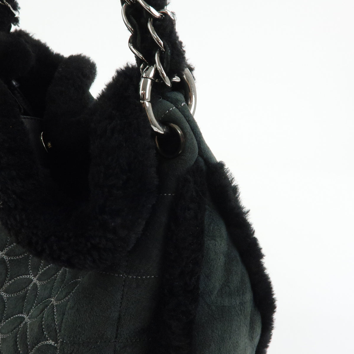 CHANEL Camellia COCO Mark Mouton Suede Chain Shoulder Bag Black