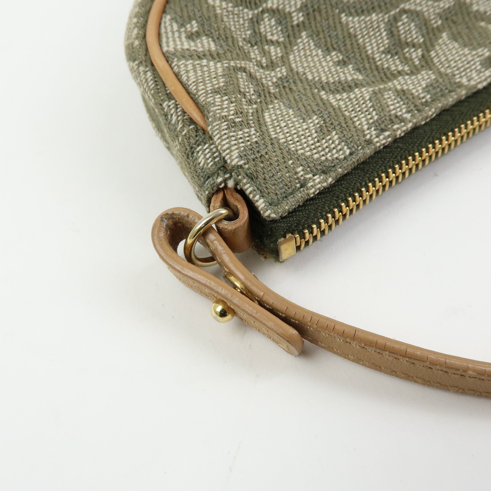 Christian Dior Trotter Saddle Jacquard Canvas Hand Bag Green Beige