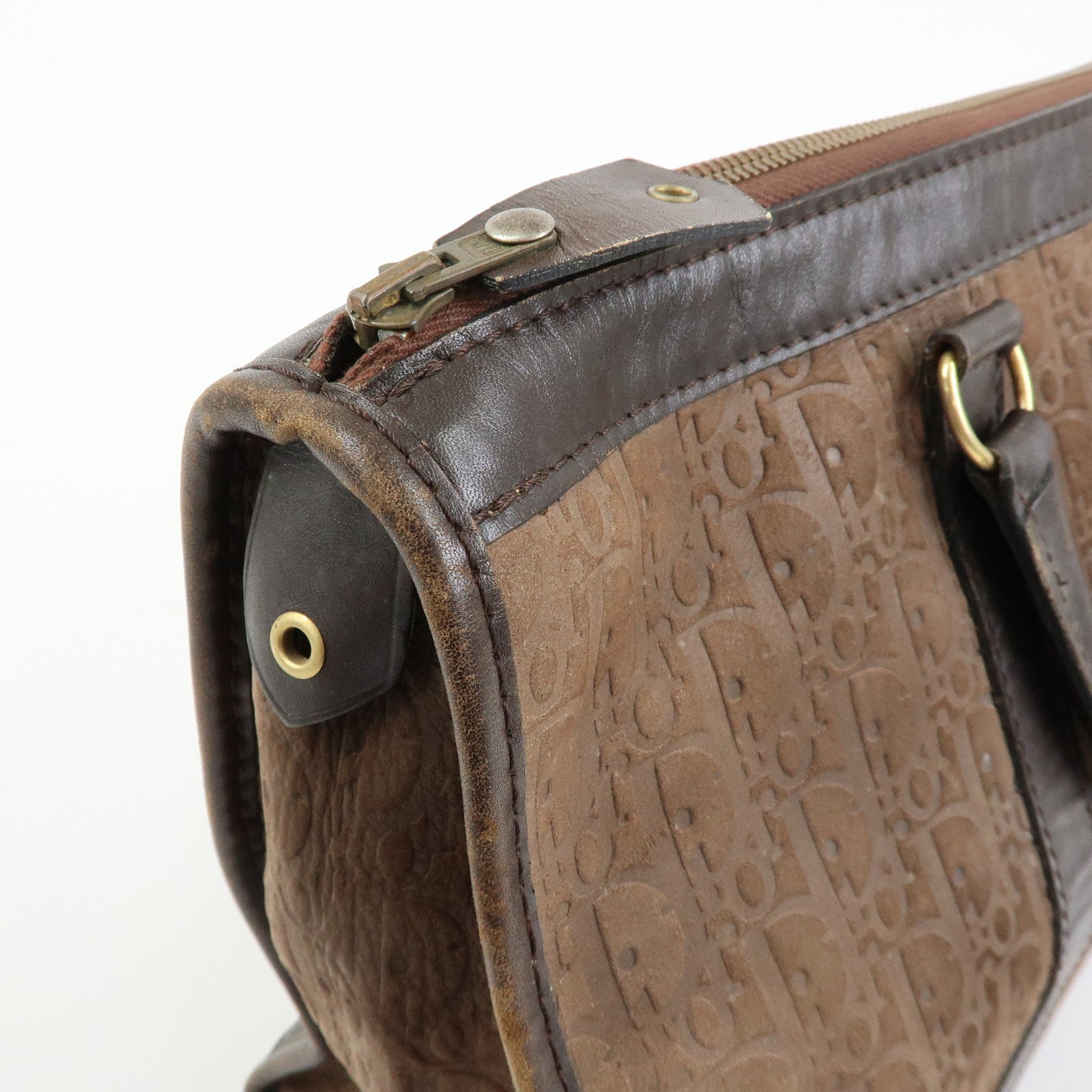 Christian Dior Trotter Suede Leather Boston Bag Hand Bag Brown