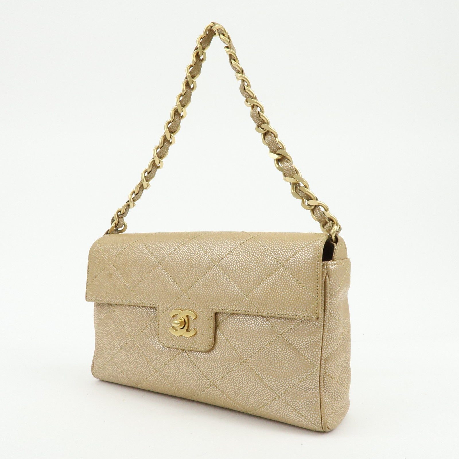 CHANEL COCO Mark Matelasse Caviarskin Flap Chain Shoulder Bag Beige