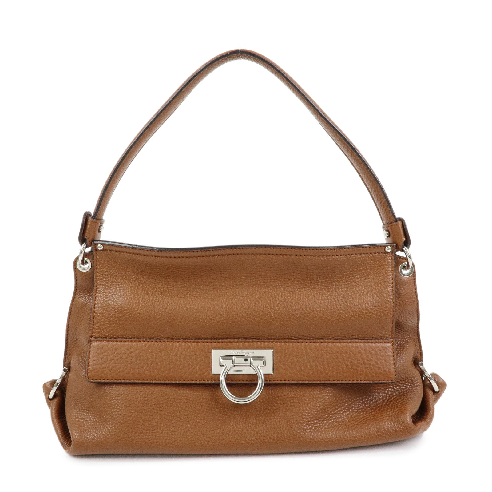 Ferragamo Gancini Leather Shoulder Bag Hand Bag Brown