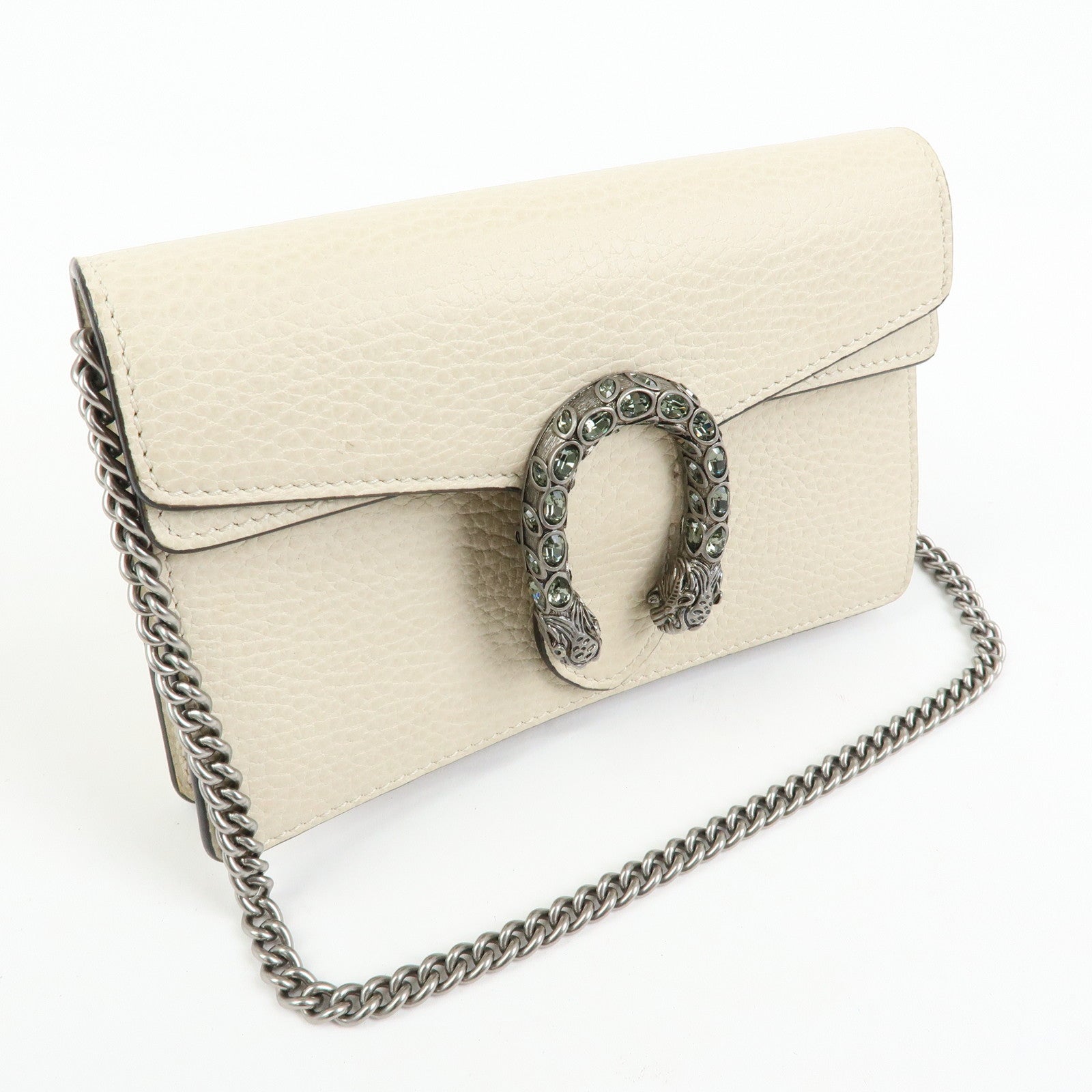 GUCCI Dionysus Super Mini Bag Leather Chain Shoulder Bag White 476432
