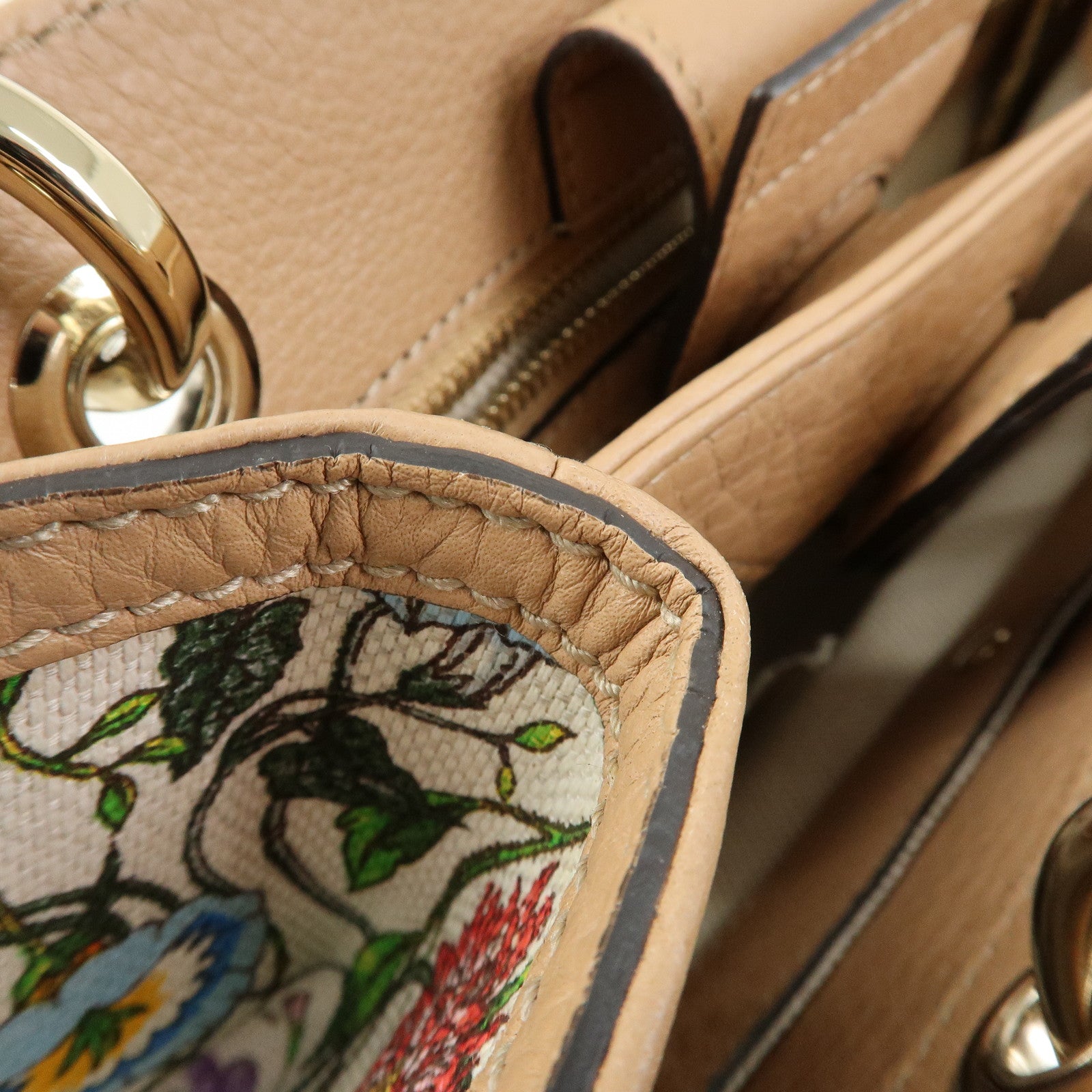 GUCCI Bamboo Flora Canvas Leather 2Way Bag Japan Limited Ivory 336032