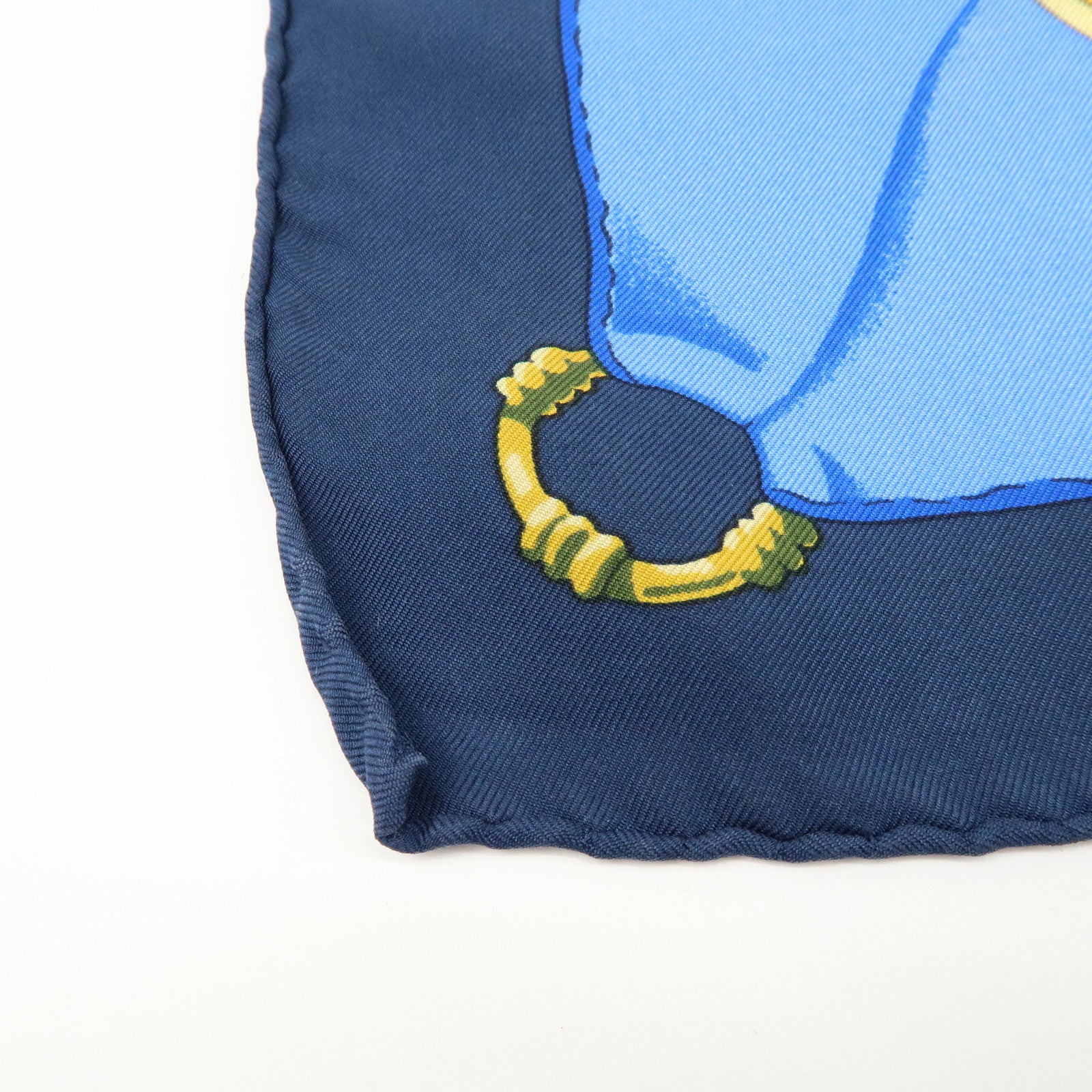 HERMES Carre 90 Silk 100% Scarf Soleil de Soie Blue Navy Yellow