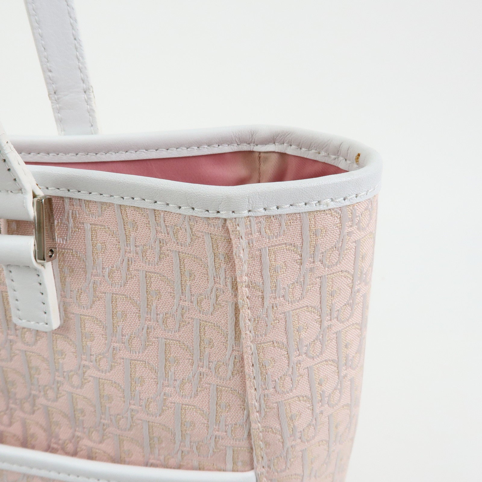 Christian Dior Trotter Jacquard Canvas Leather Tote Bag Pink White