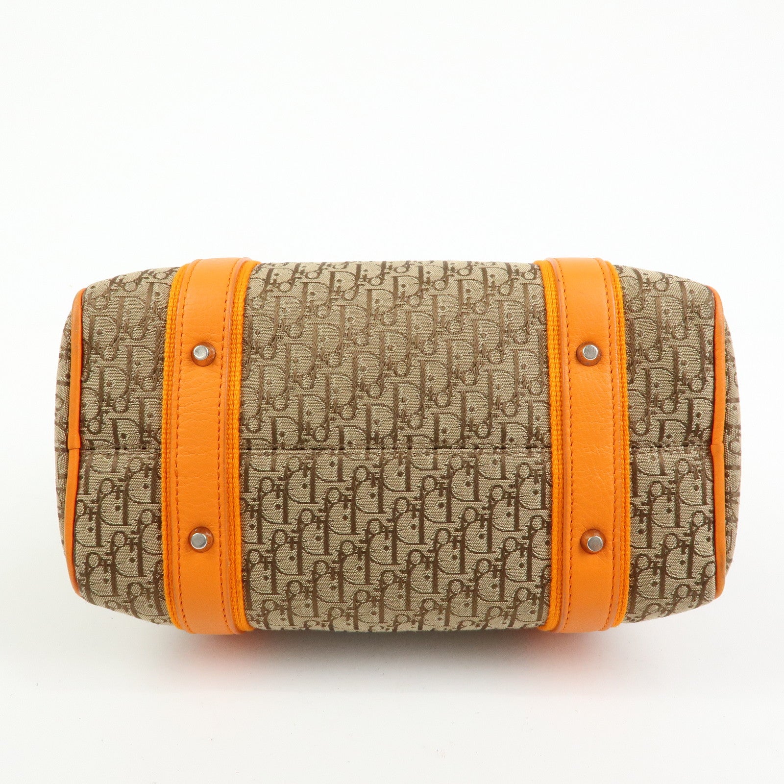 Christian Dior Trotter Jacquard Canvas Leather Hand Bag Beige Orange