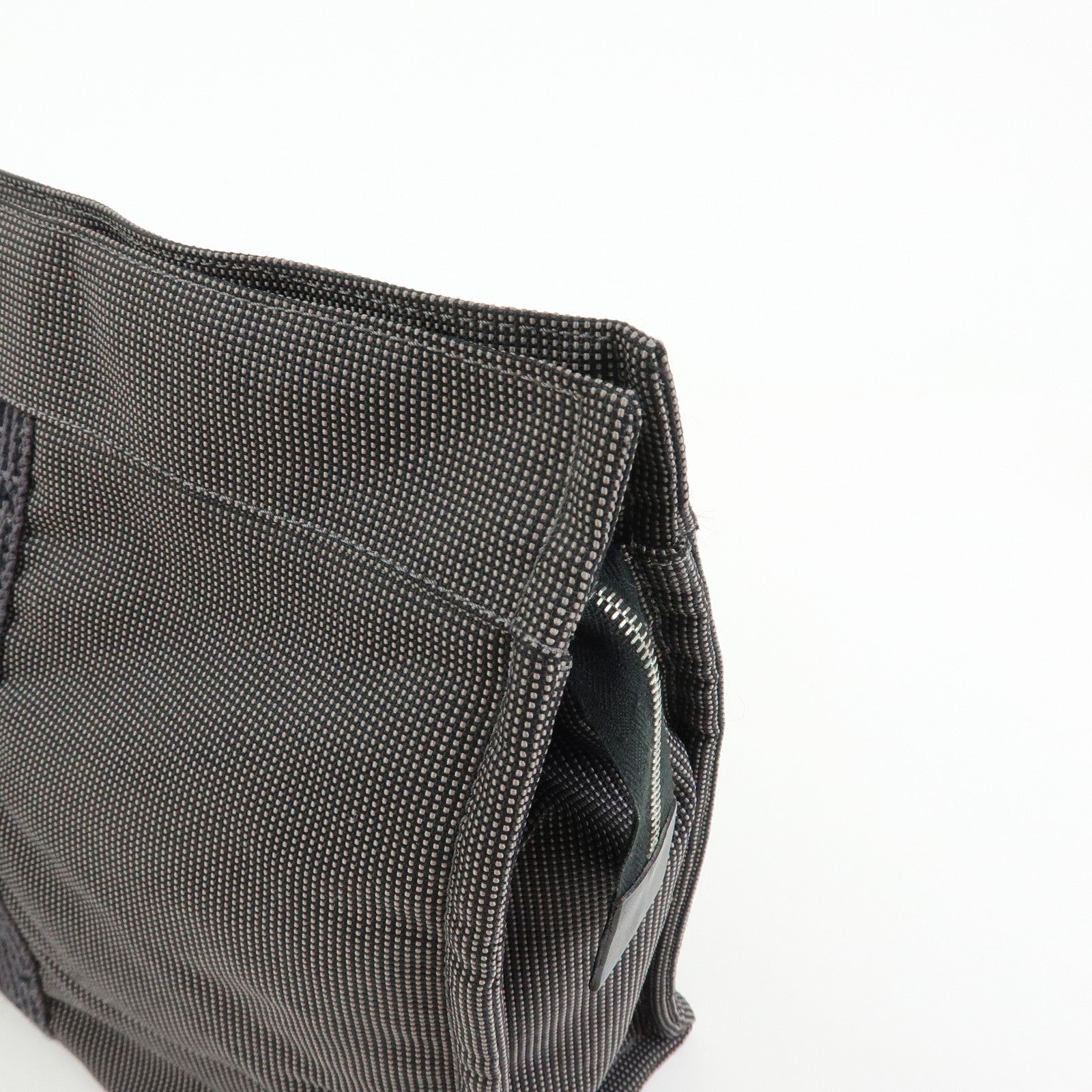 HERMES Herline Polyester Canvas Pouch Clutch Bag Gray Black