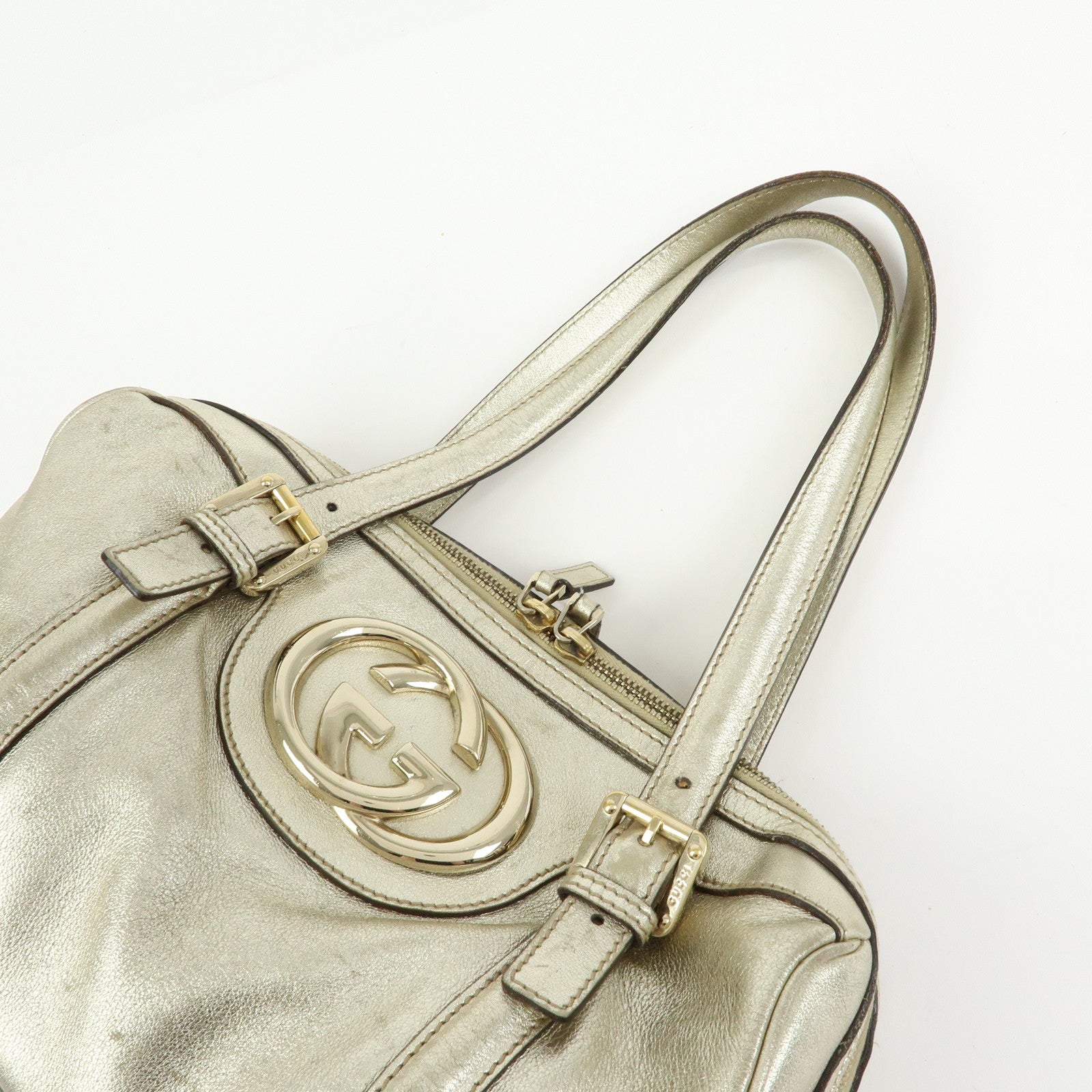 GUCCI Interlocking G Leather Mini Boston Bag Champagne Gold 170009