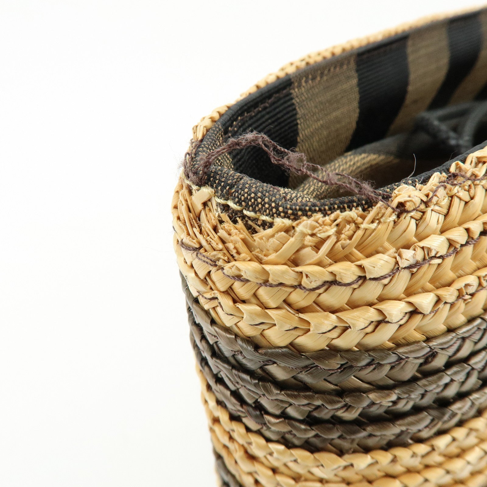 FENDI Pequin Raffia Leather Tote Bag Shoulder Bag Brown Natural