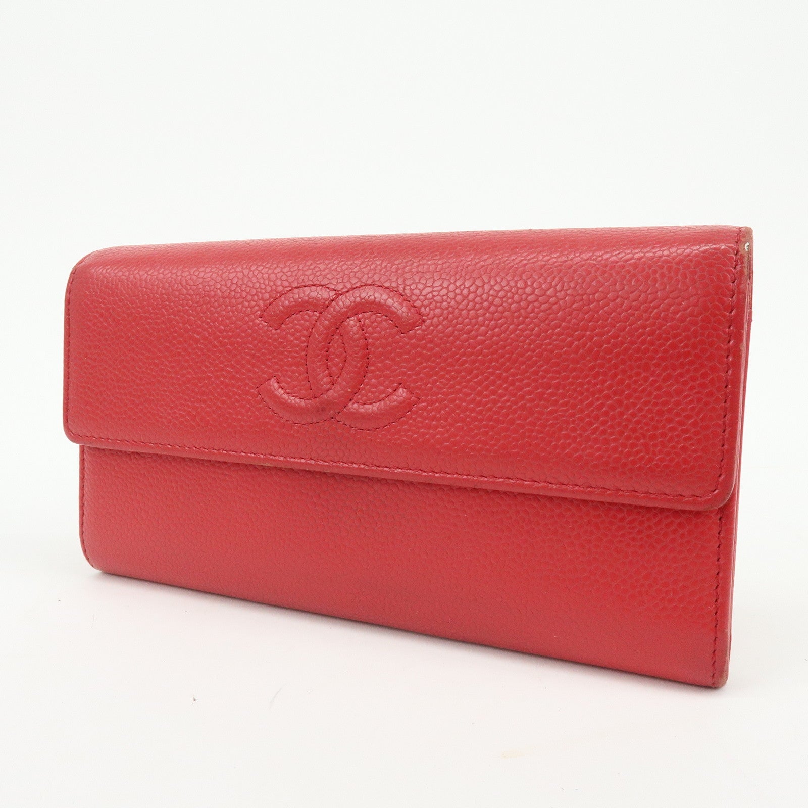 CHANEL COCO Mark Caviarskin Long Flap Wallet Red A50070