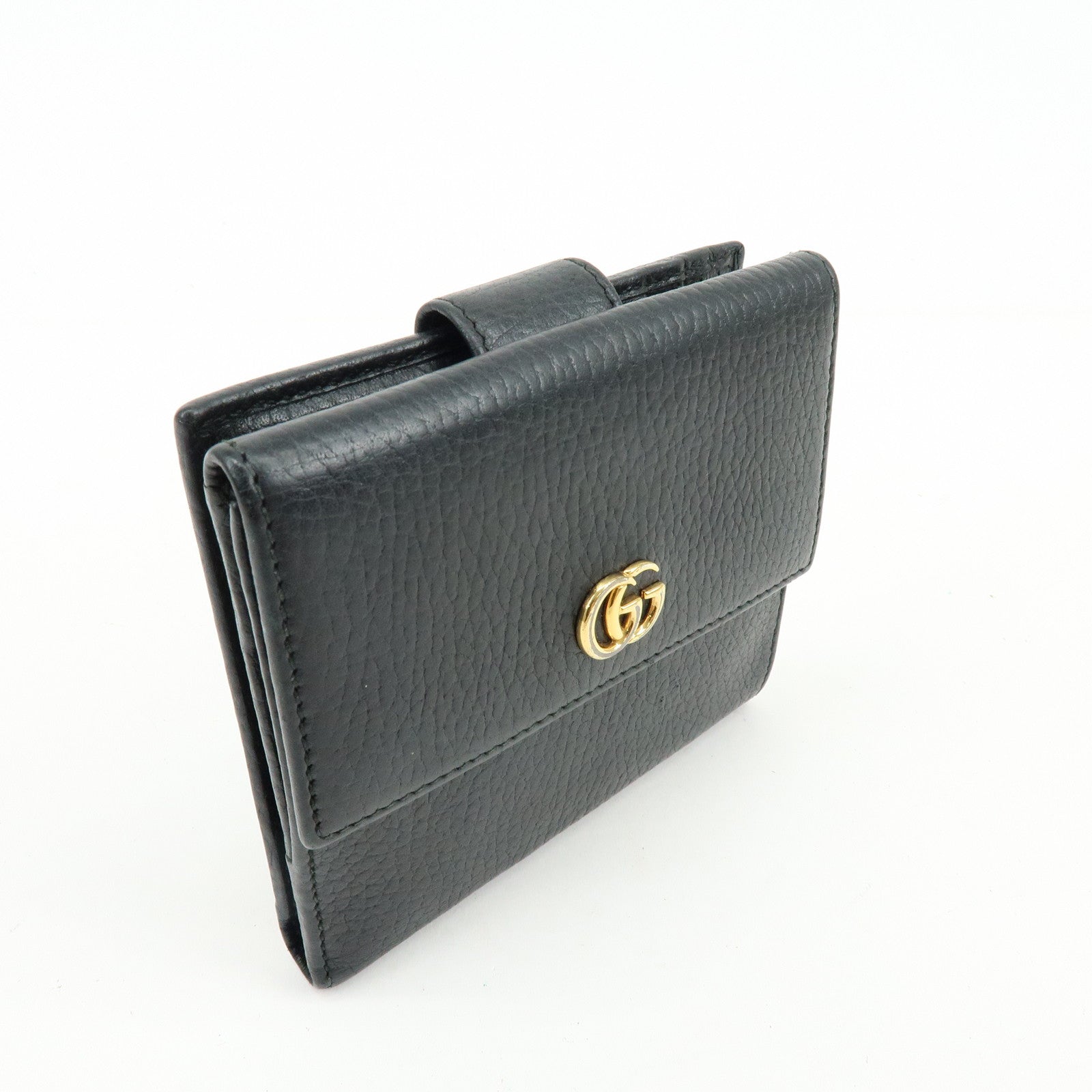 GUCCI GG Petit Marmont Leather Double Hook Compact Wallet Black 456122