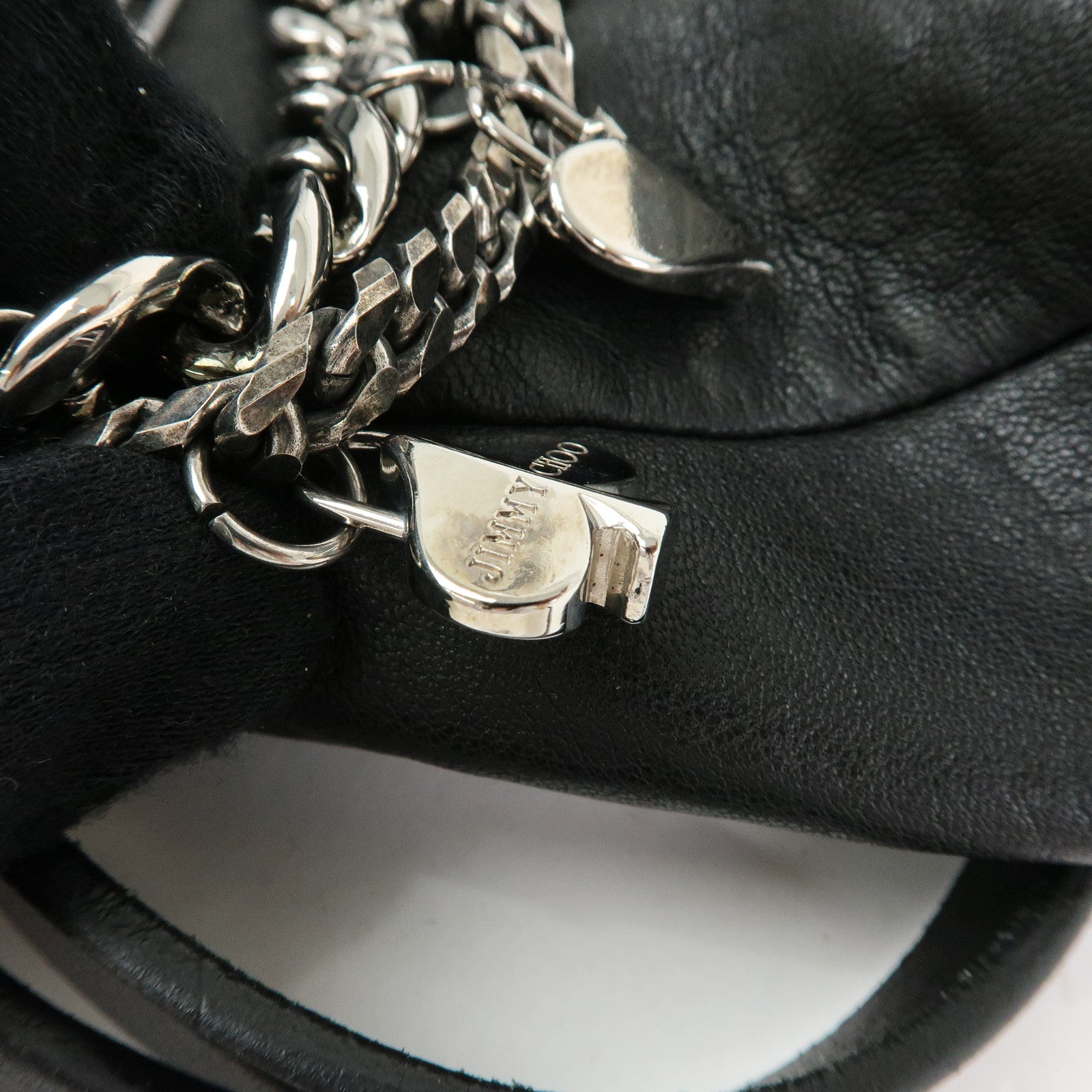 JIMMY CHOO Leather Shoulder Bag Crossbody Bag Metal Chain Black
