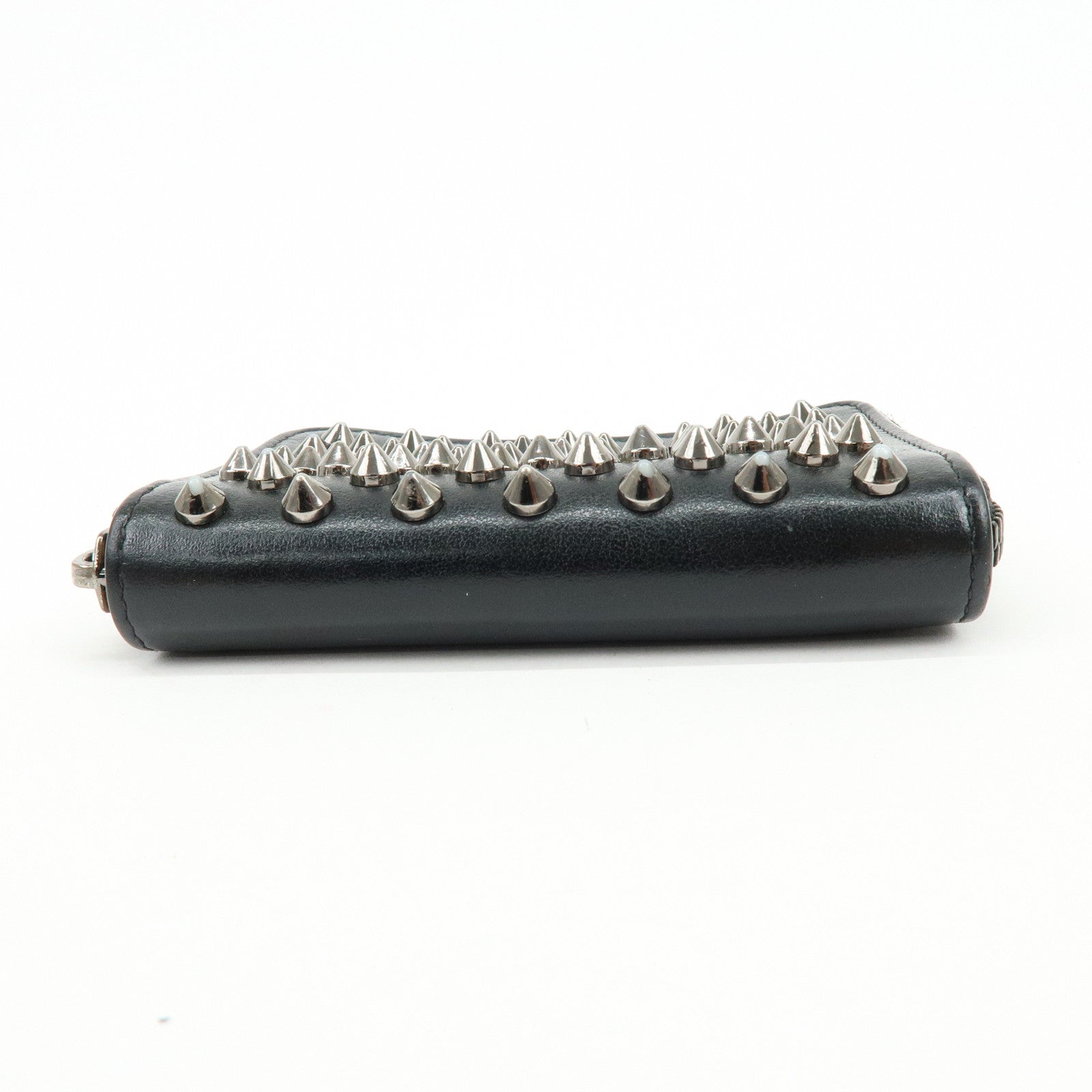 Christian Louboutin Studs Leather Round Zippy Compact Wallet Black