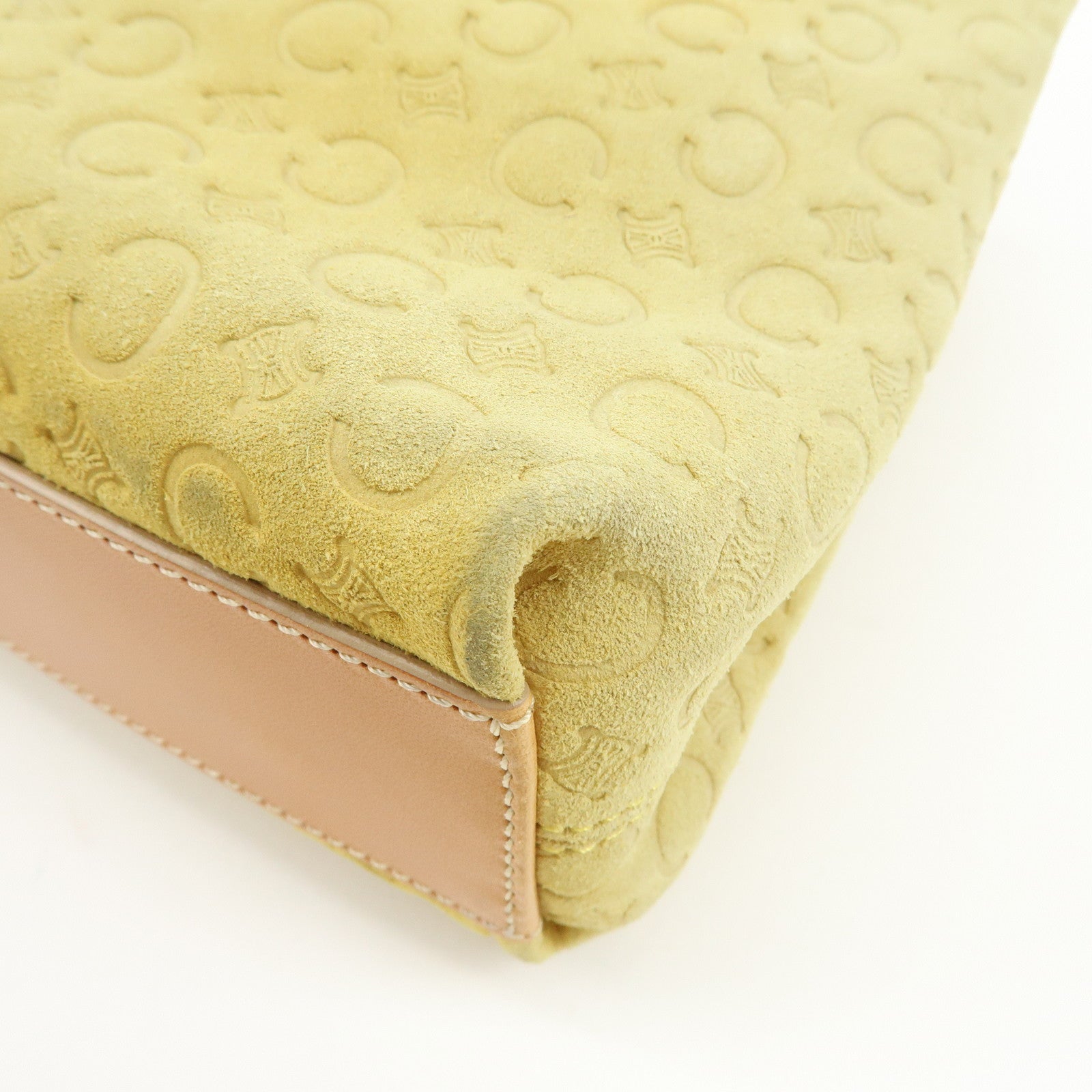 CELINE C Macadam Suede Leather Hand Bag Tote Bag Light Green