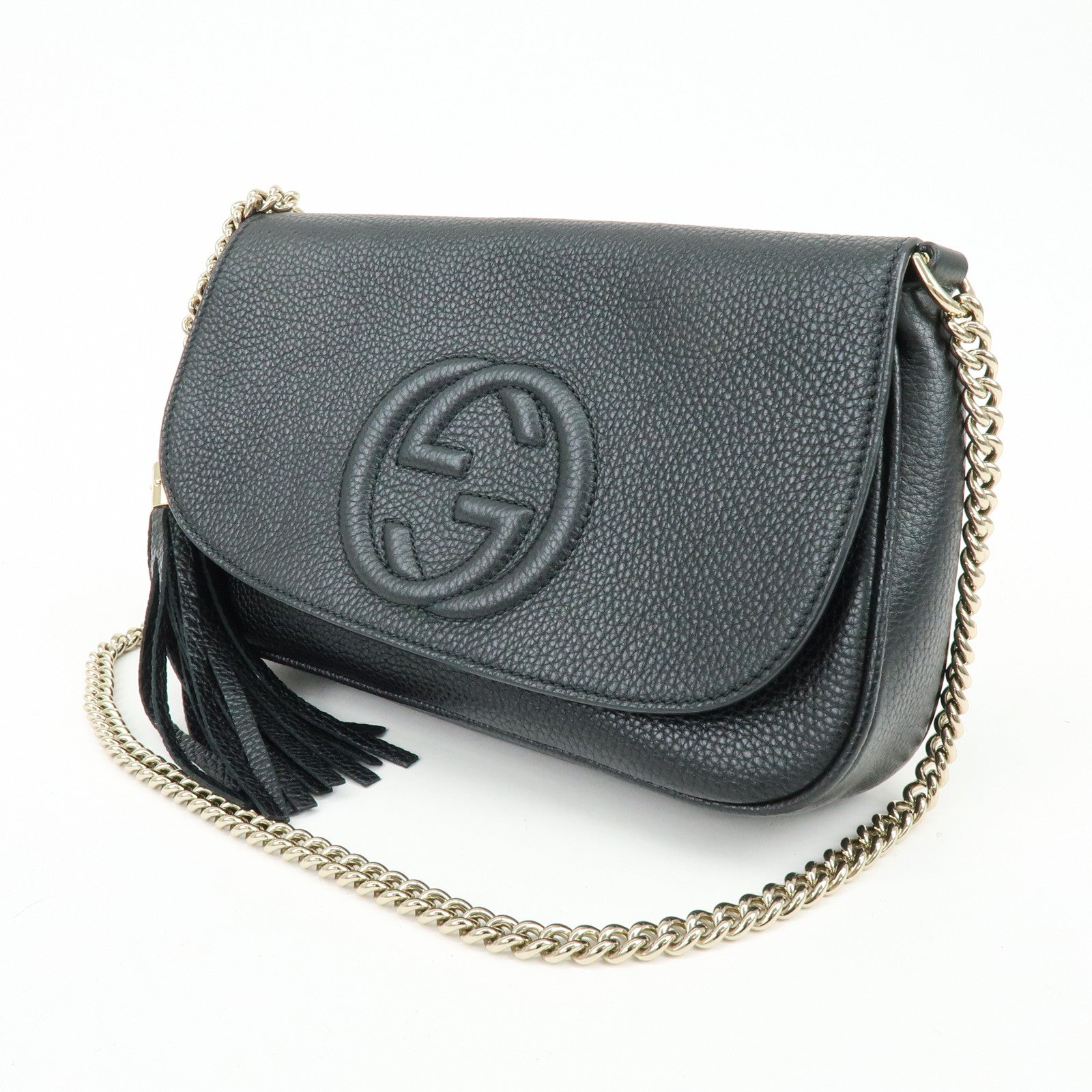 GUCCI SOHO Interlocking G Leather Chain Shoulder Bag Black 536224