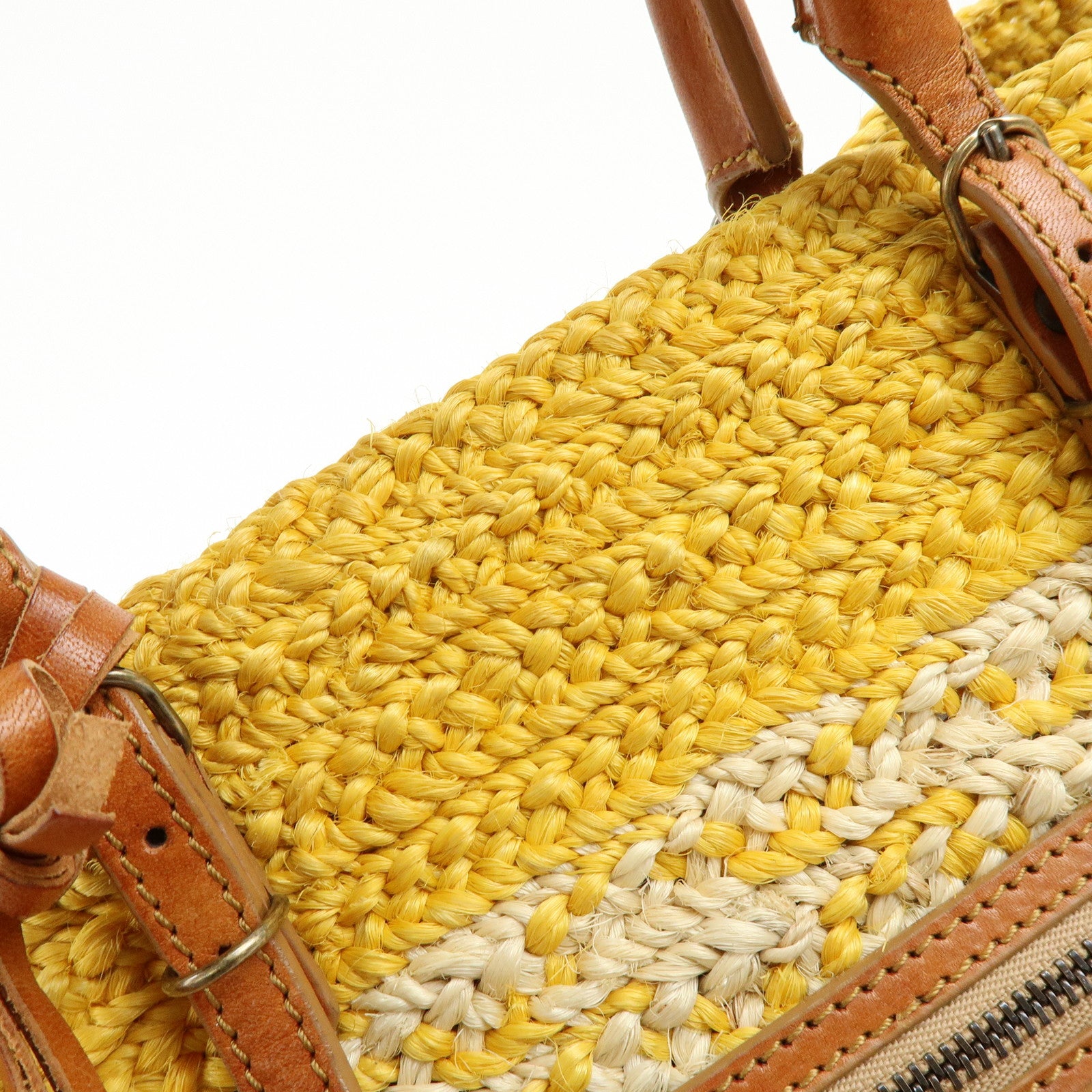 BALENCIAGA Raffia Leather Panier Tote Bag Yellow Natural 286370