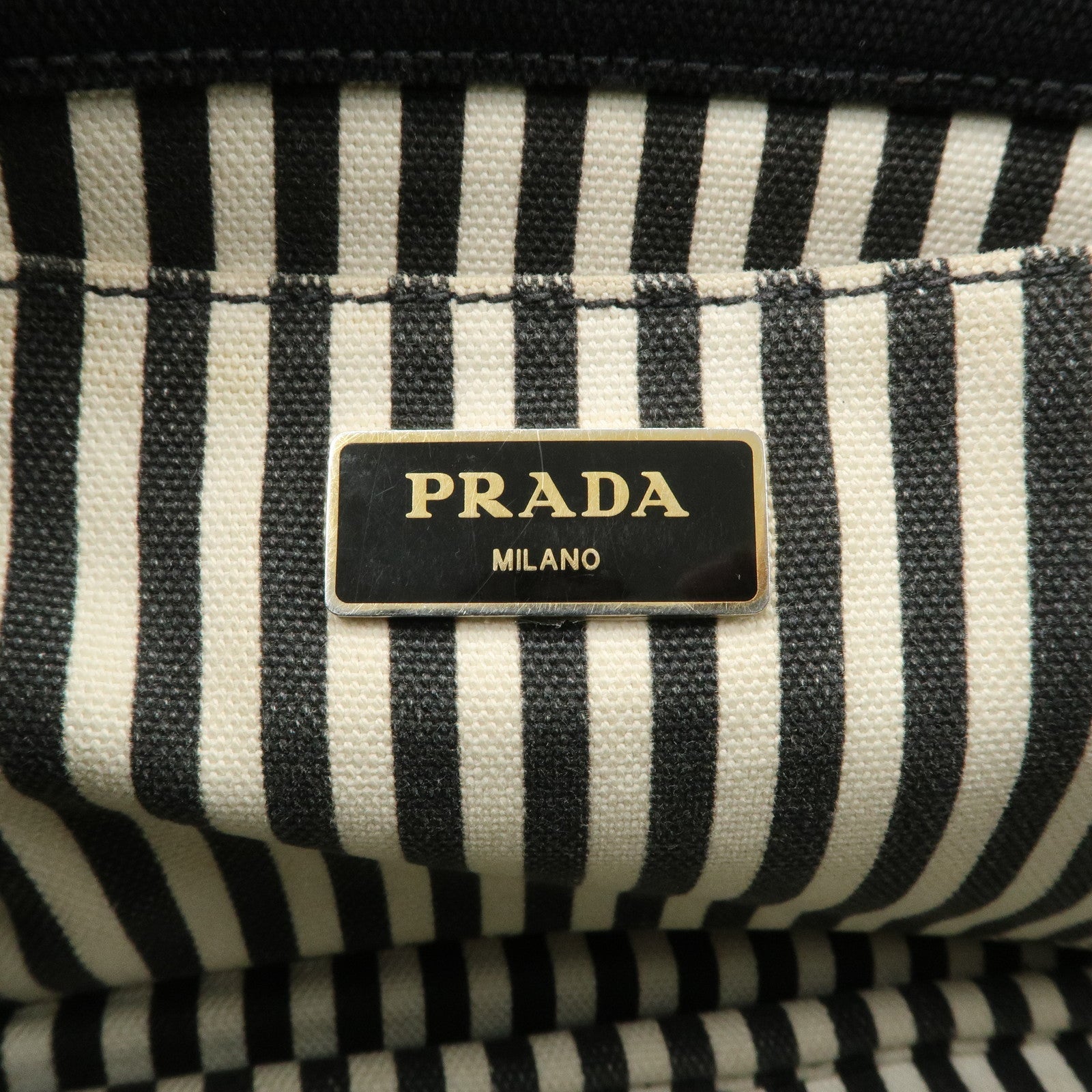 PRADA Logo Denim Canapa Canvas 2 Way Tote Bag Hand Bag Black B2642B Used