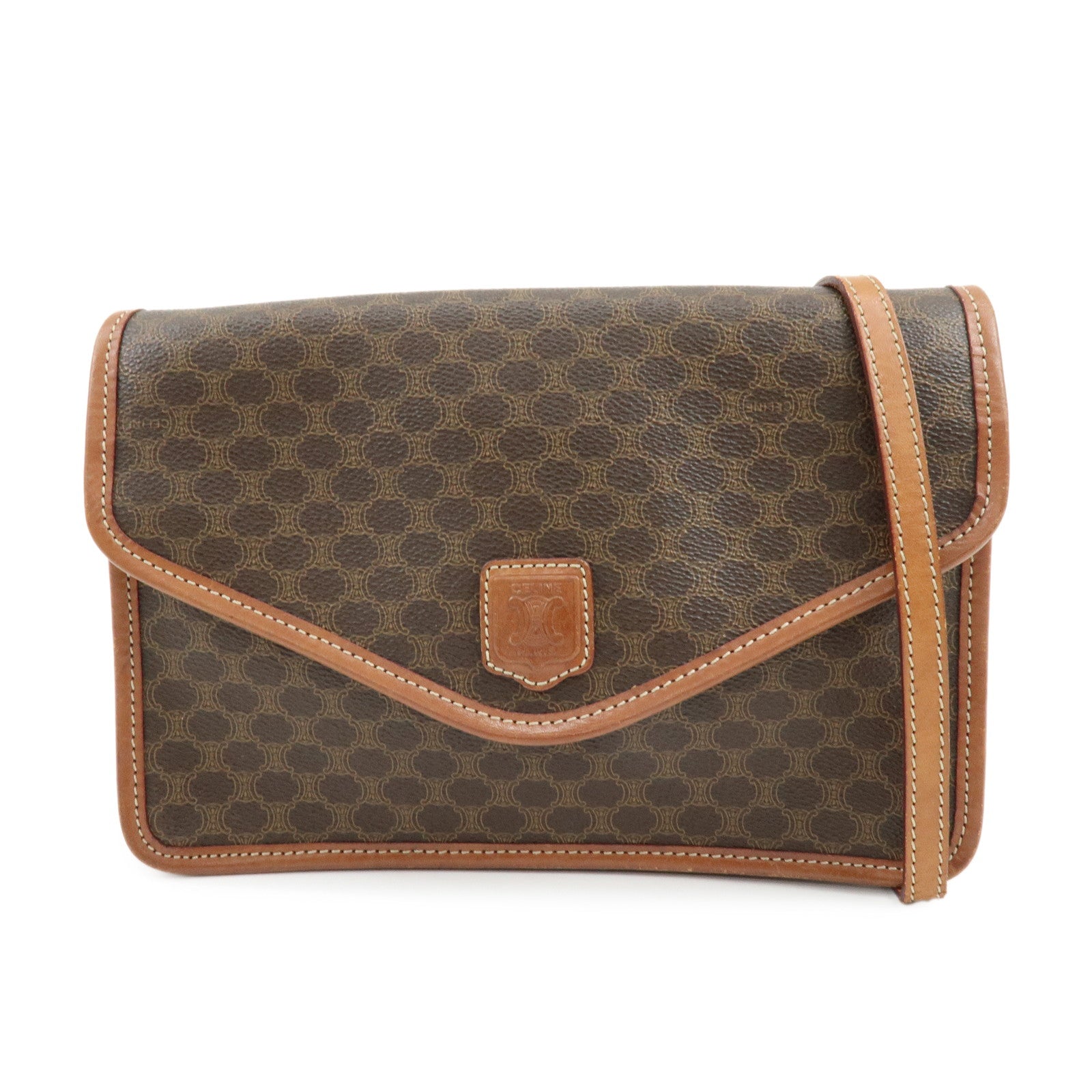 CELINE Macadam PVC Leather Shoulder Bag Crossbody Bag Brown