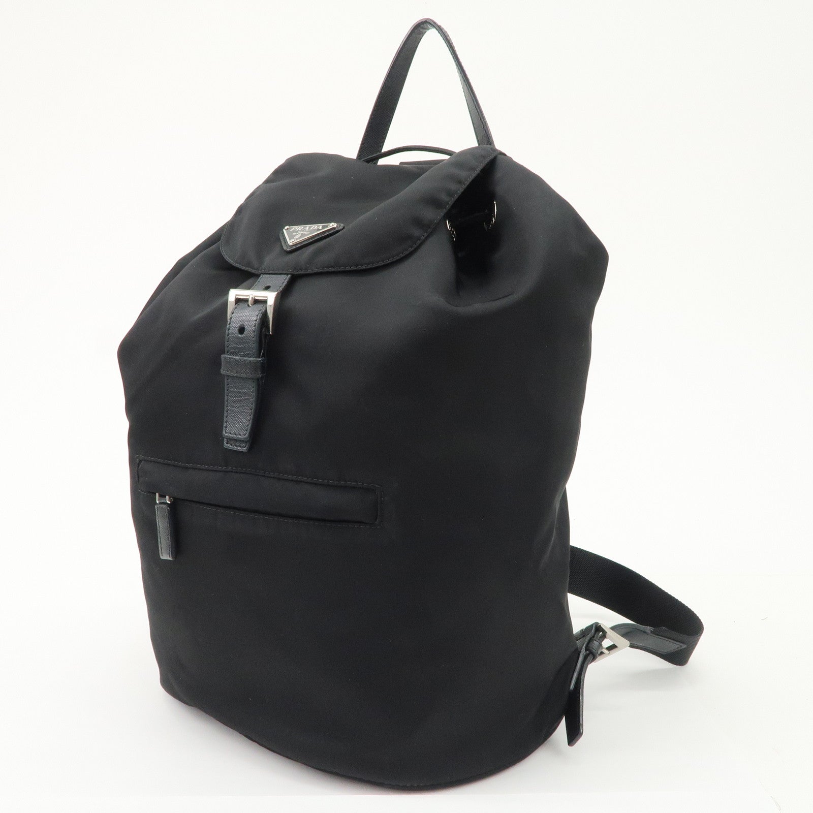 PRADA Triangle Logo Nylon Leather Backpack Ruck Sack Black Used