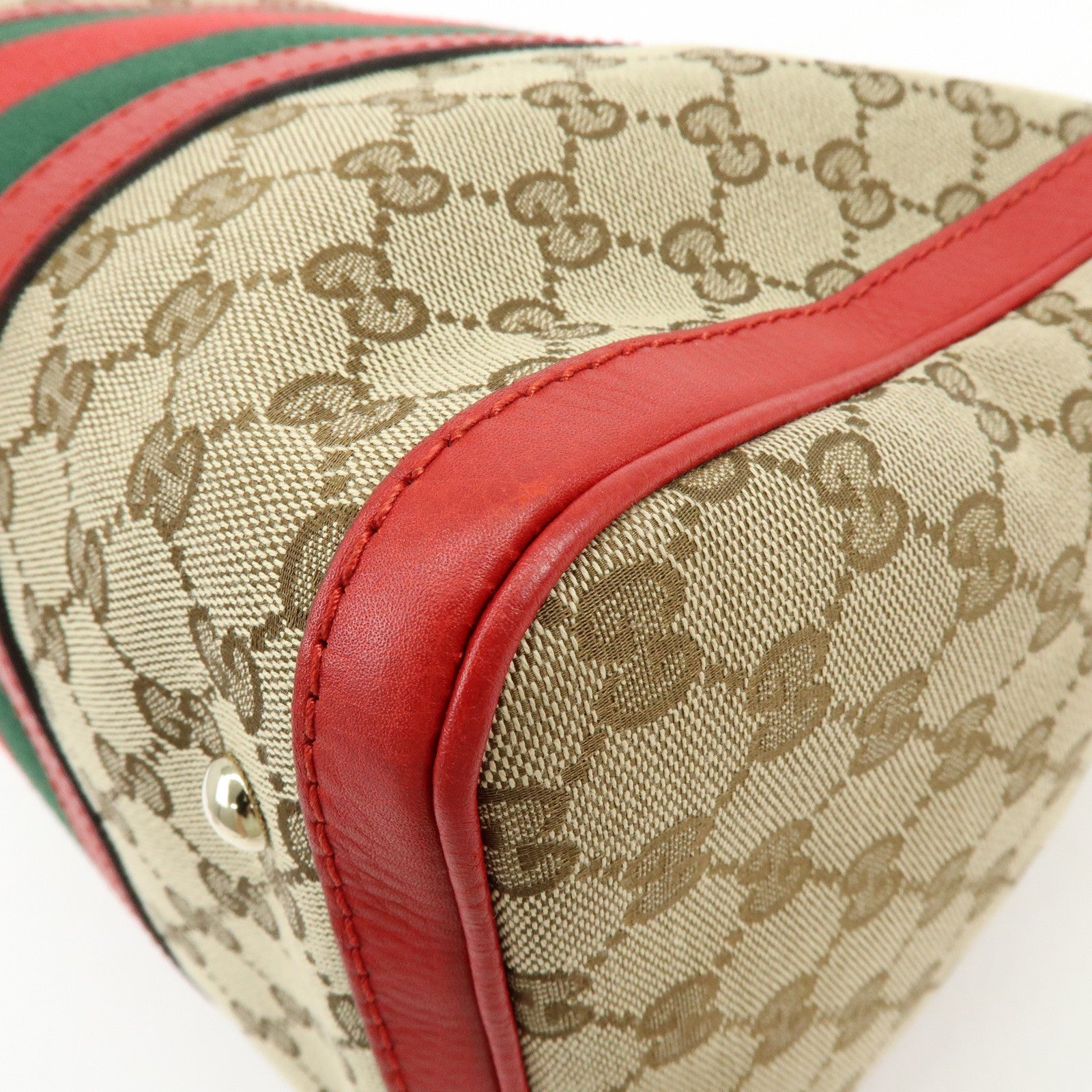 GUCCI Sherry GG Canvas Leather 2Way Bag Boston Bag Beige Red 247205