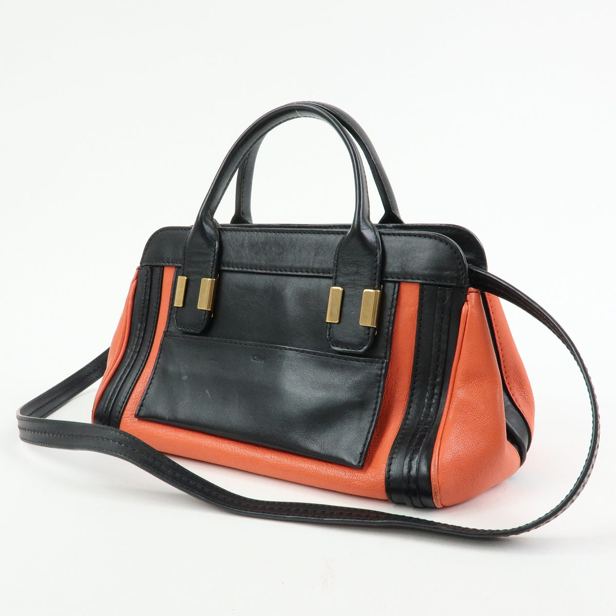 Chloe Logo Alice Leather 2Way Bag Hand Bag Shoulder Bag Orange Black