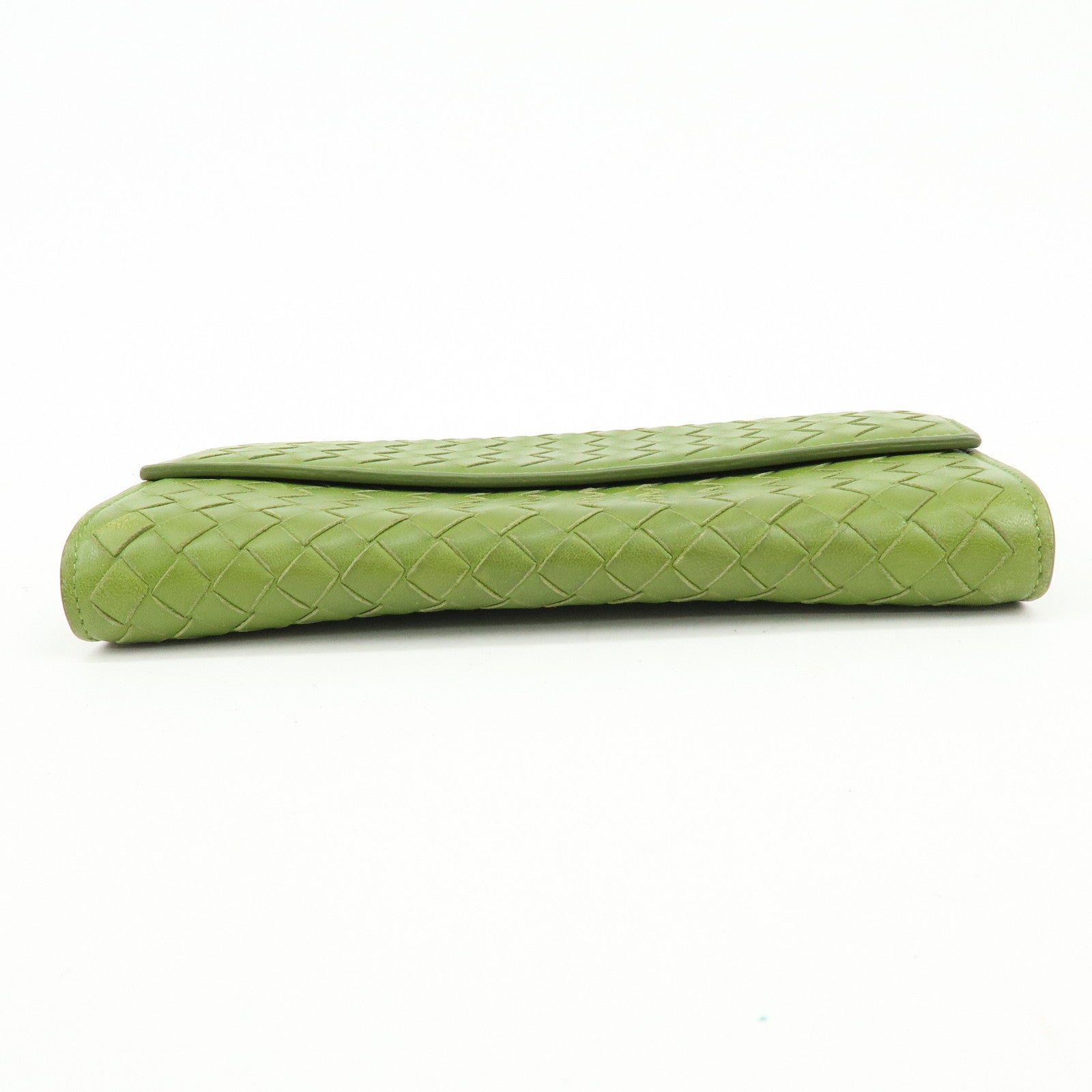 BOTTEGA VENETA Intrecciato Leather Flap Long Wallet Green