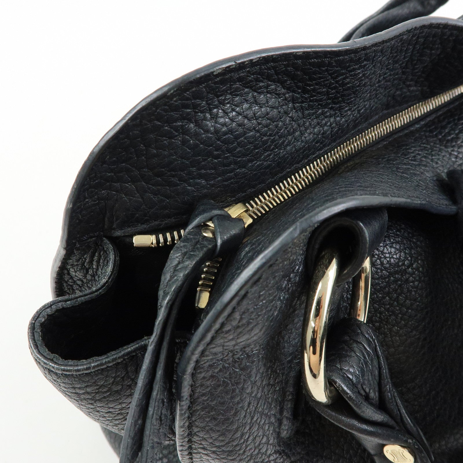 CELINE Macadam Bittersweet Leather Shoulder Bag Hand Bag Black