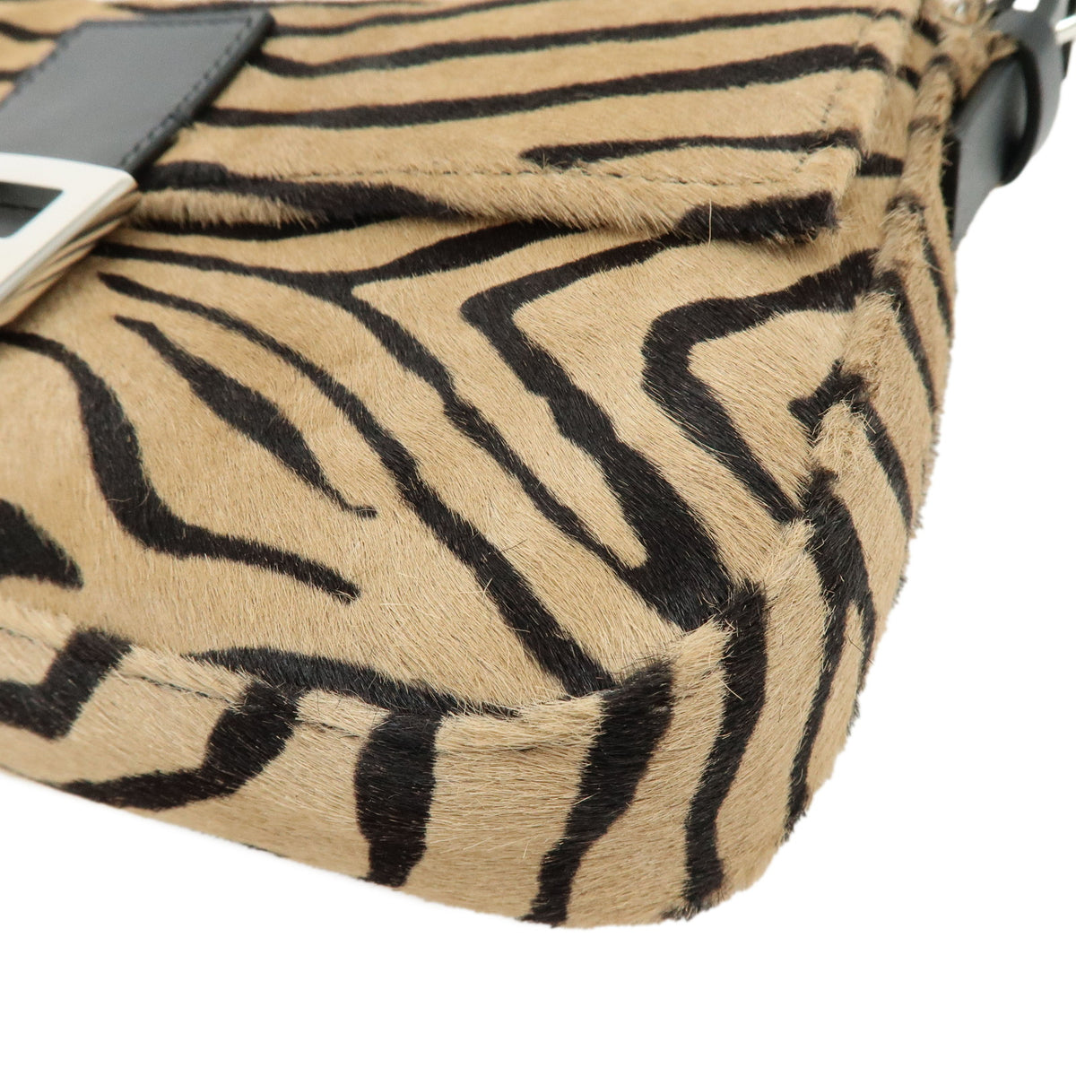 FENDI Baguette Unborn Calf Leather Hand Bag Tiger Print Brown 8BR850