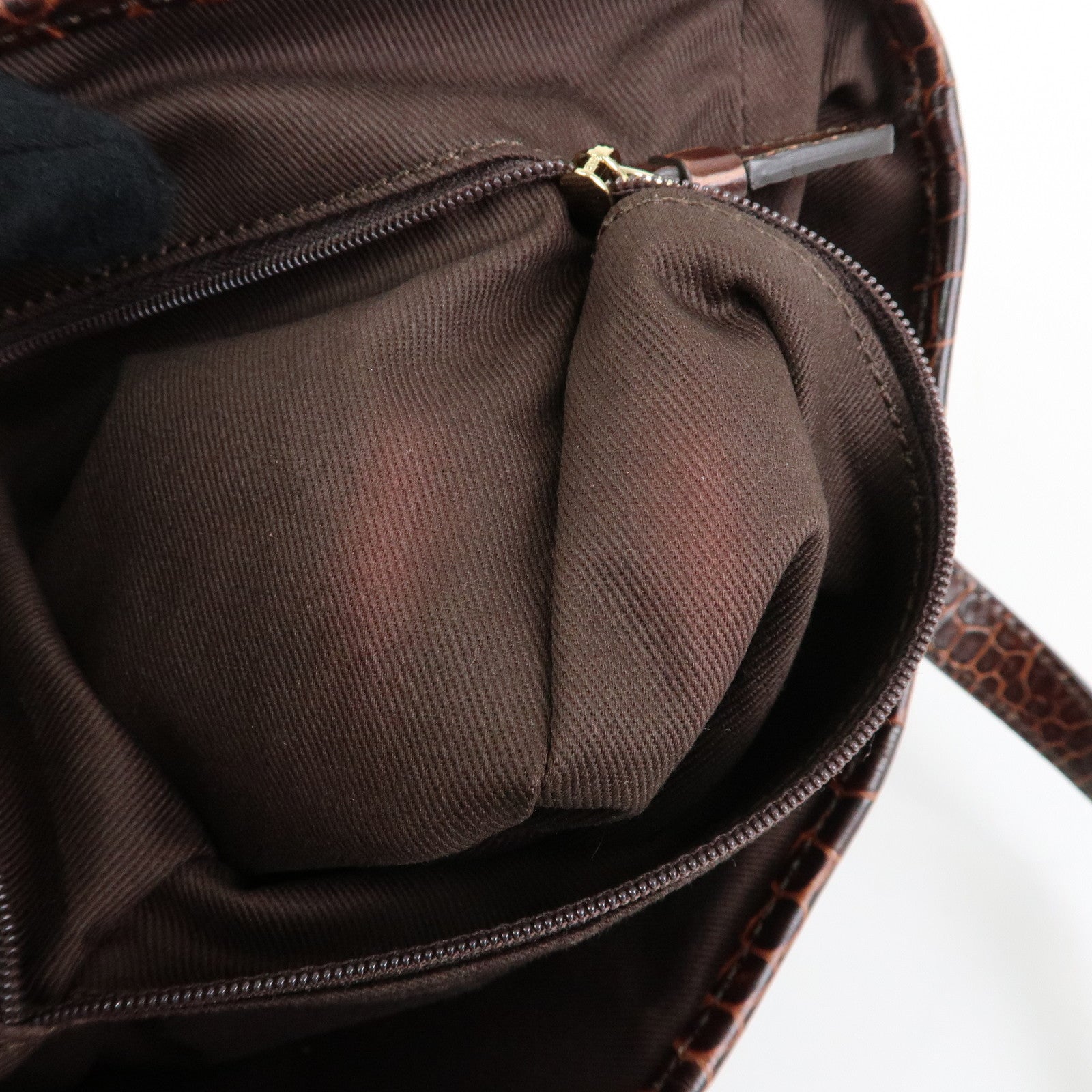 CELINE Macadam Embossed Leather Canvas Tote Bag Hand Bag Brown