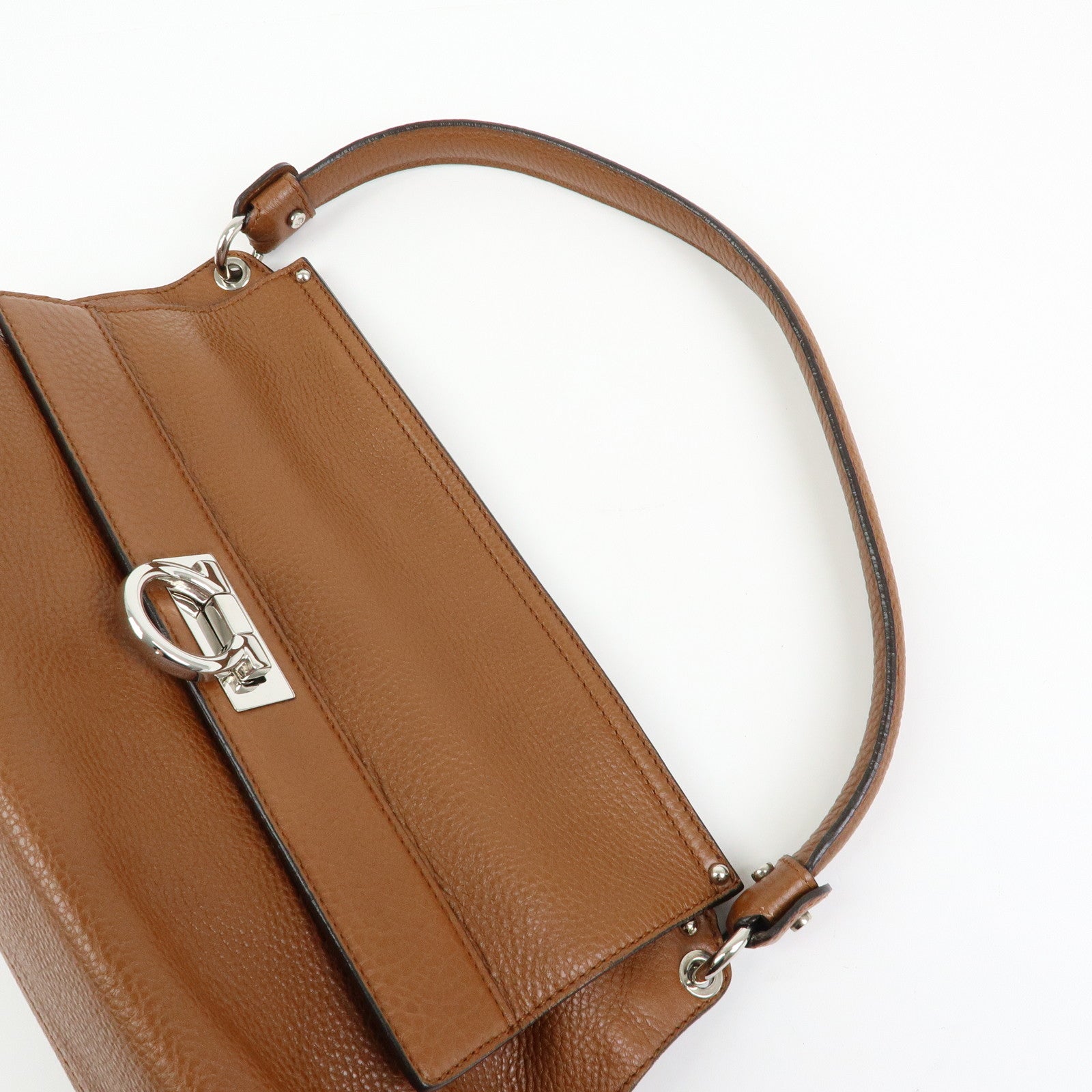 Ferragamo Gancini Leather Shoulder Bag Hand Bag Brown