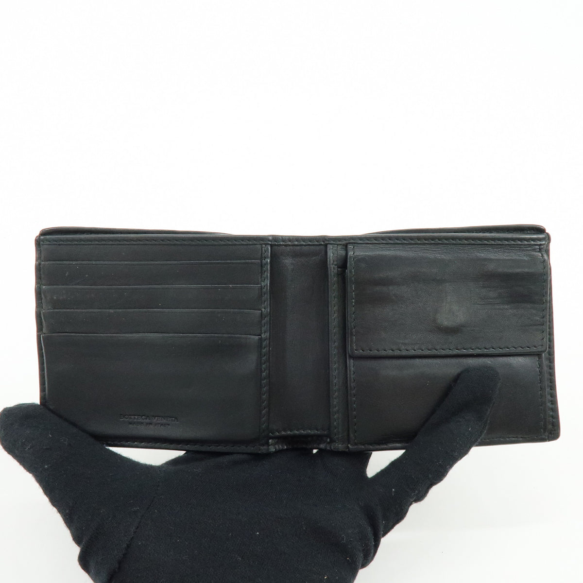 Bottega Veneta Intrecciato Leather Bi-fold Comact Wallet Black 193642