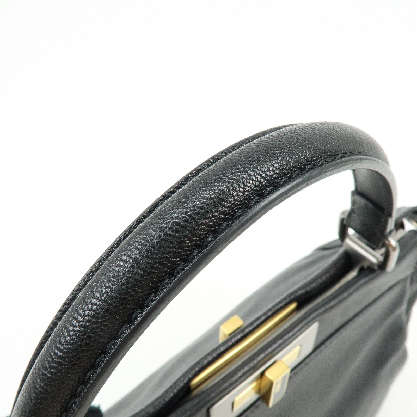 FENDI Peekaboo Leather 2Way Shoulder Bag Hand Bag Black 8BN226