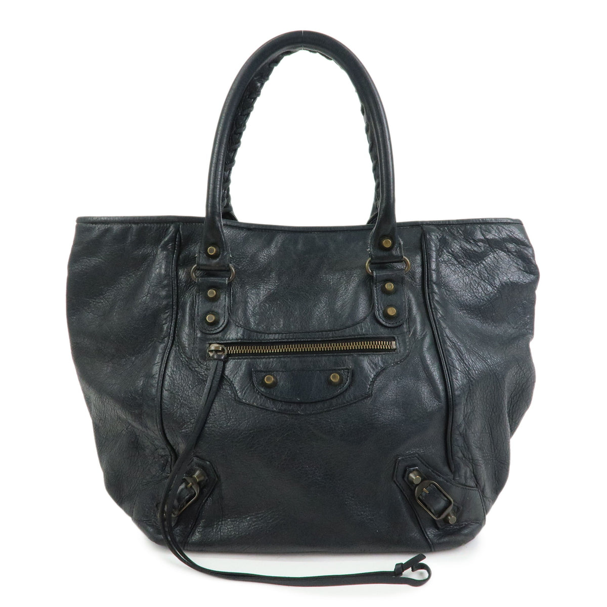 BALENCIAGA The Sunday Leather Tote Bag Hand Bag Black 228750