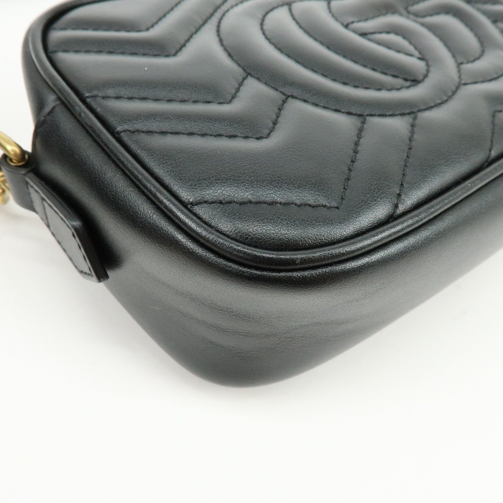 GUCCI GG Marmont Double G Leather Chain Shoulder Bag Black 448065