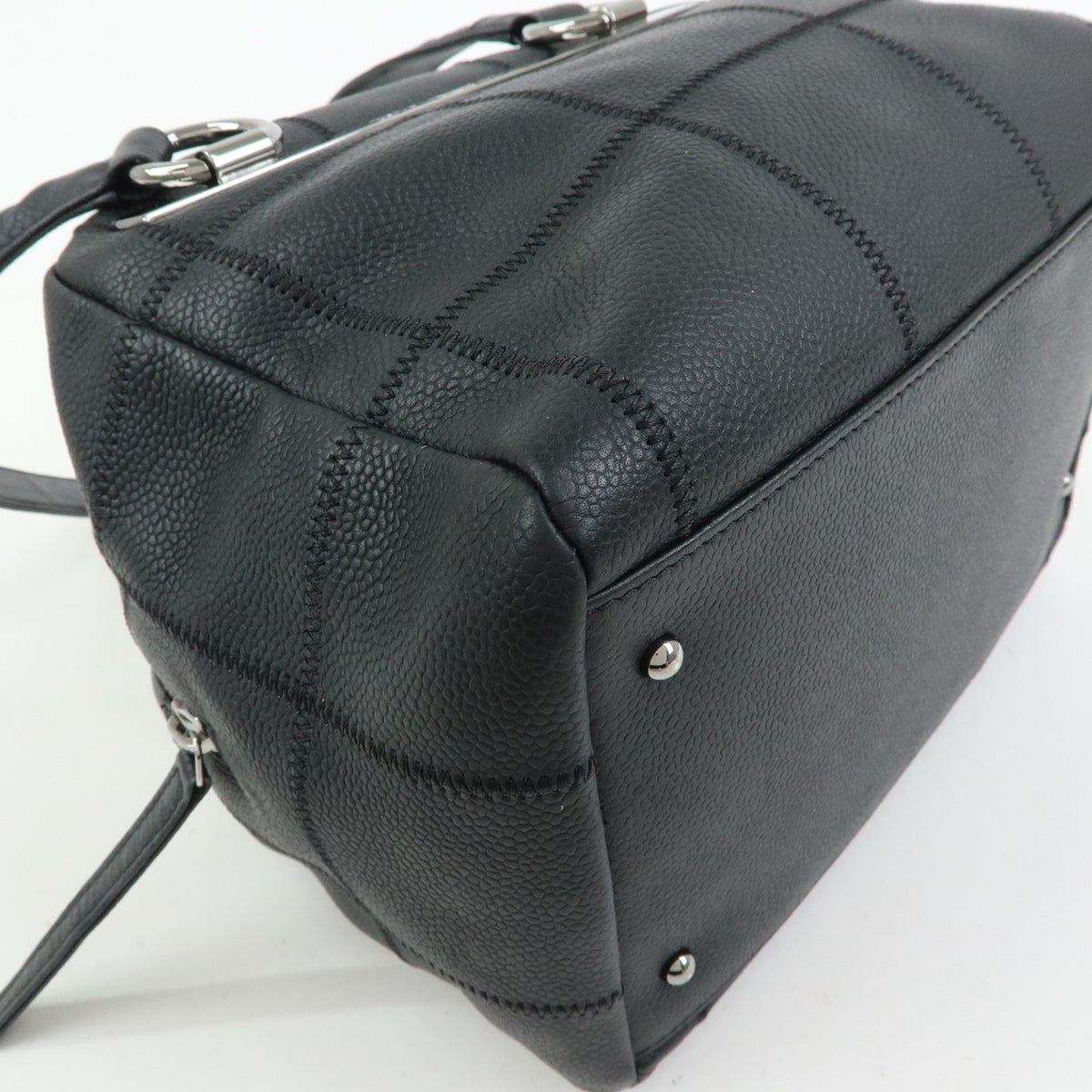CHANEL Chocolate Bar Caviarskin Mini Boston Shoulder Bag Black A26134