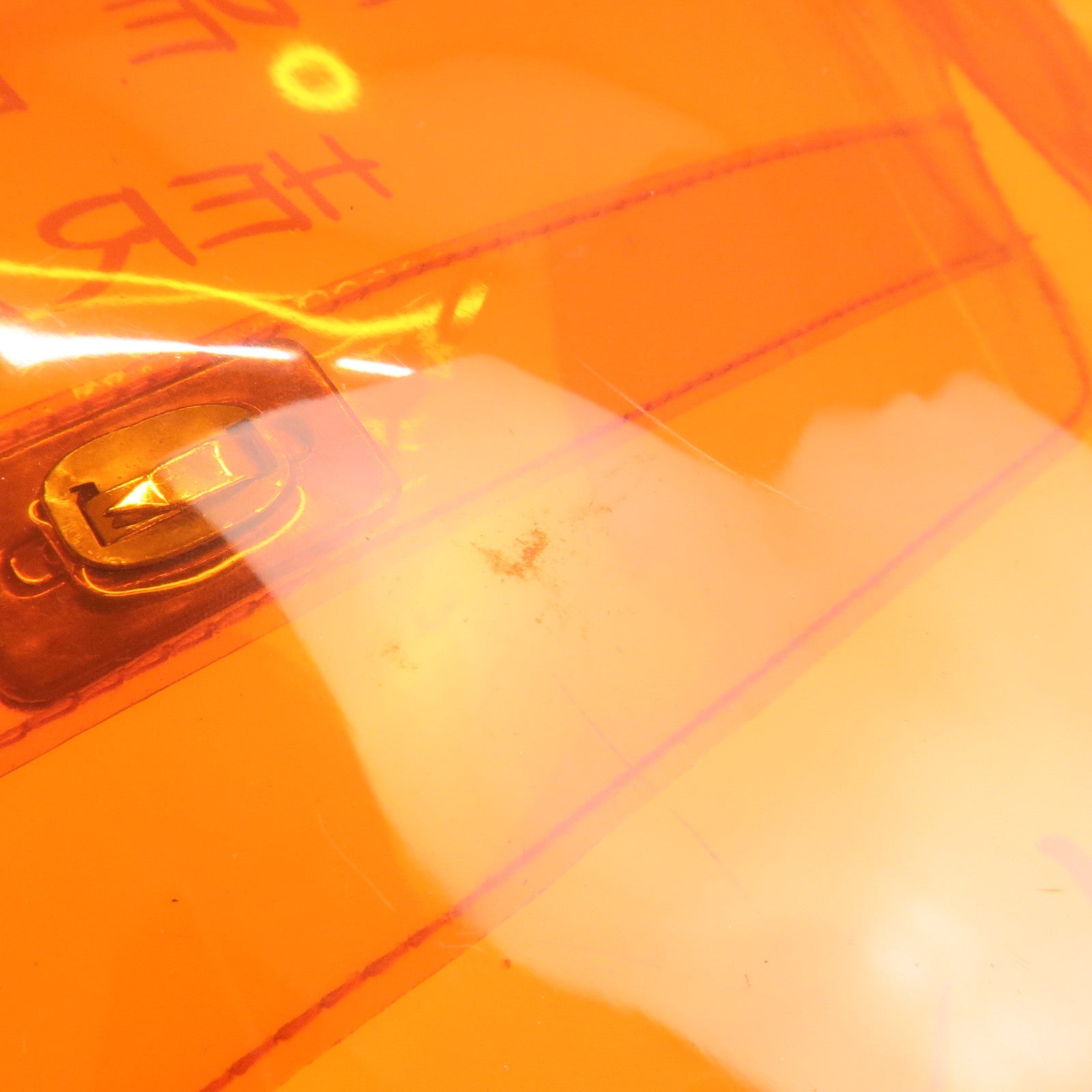 HERMES Vinyl Kelly Hand Bag Clear Orange Gold Hardware Used