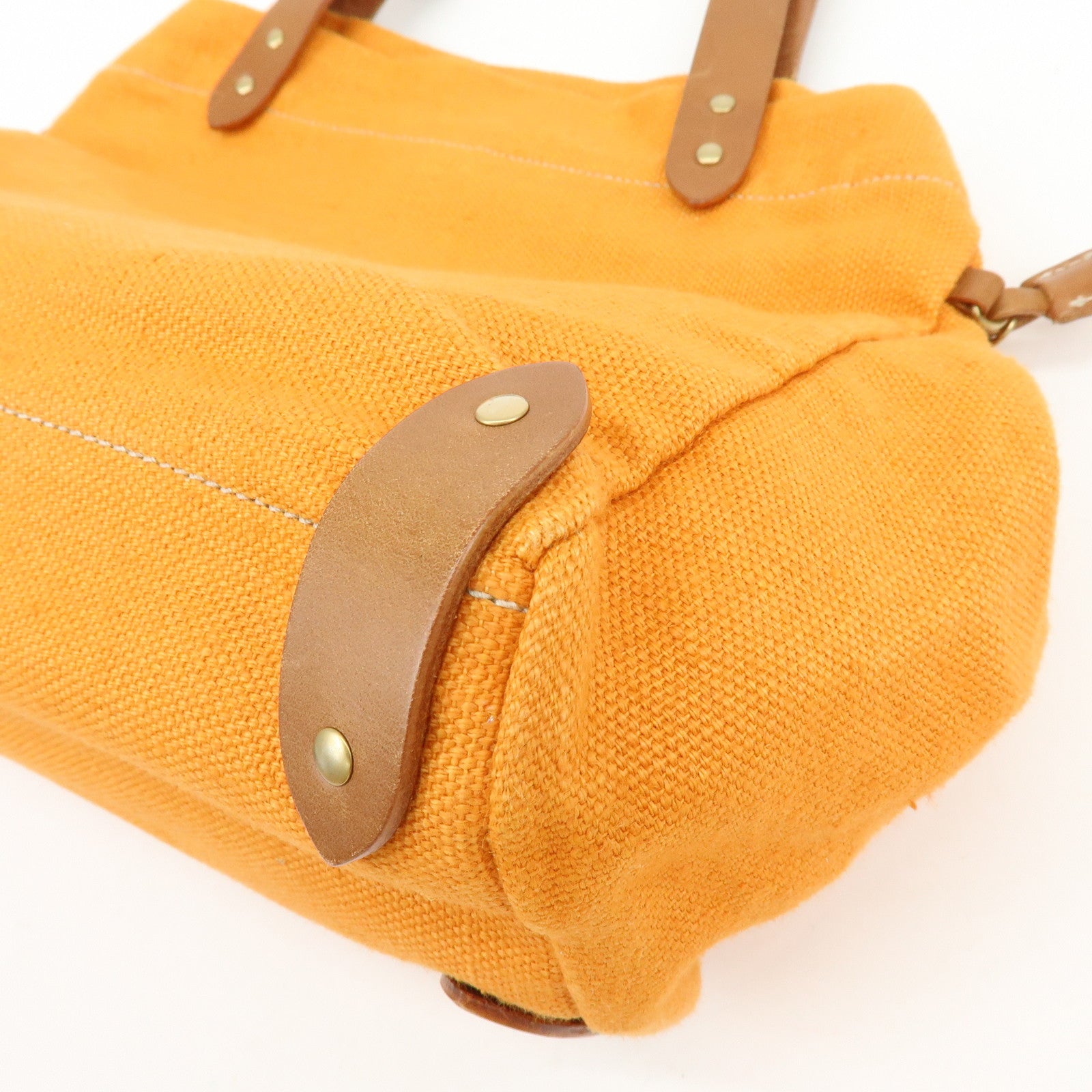MIU MIU Canvas Leather Tote Bag Shoulder Bag Tassel Orange Brown