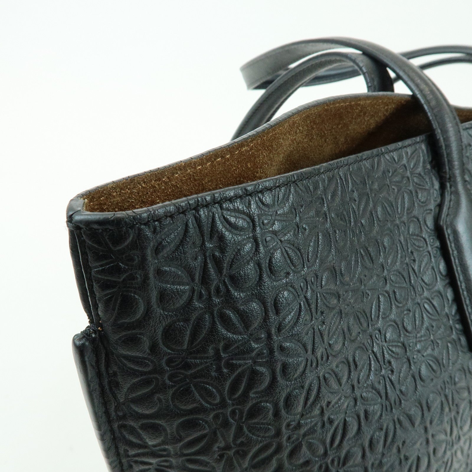 LOEWE Repeat Anagram Calf Leather T Shopper Tote Bag Shoulder Bag Black