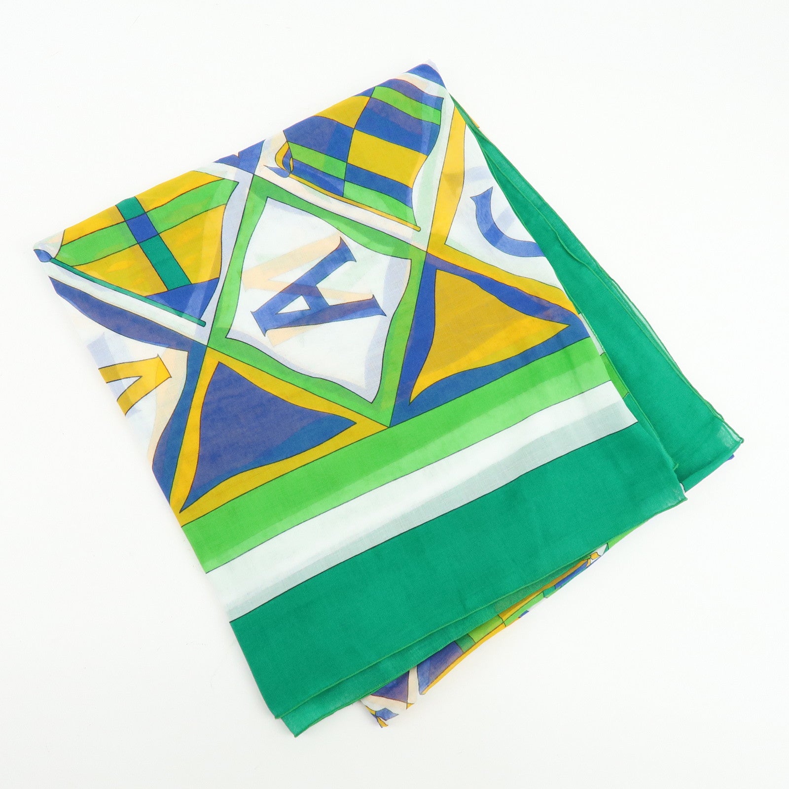 HERMES Vive La France Cotton 100% Scarf Pareo Green Blue Yellow
