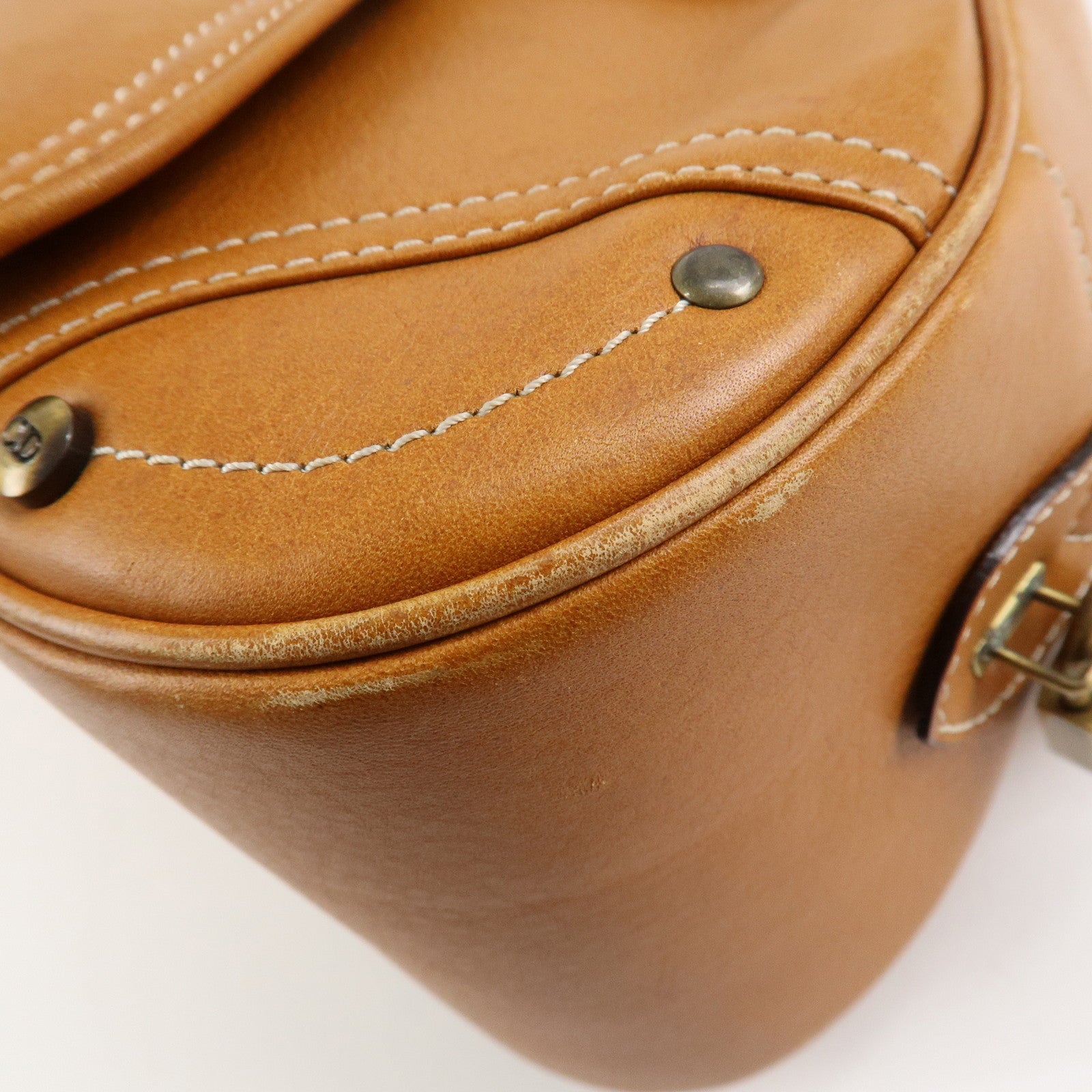 Christian Dior Double Saddle Bag Leather Shoulder Bag Hand Bag Brown Used