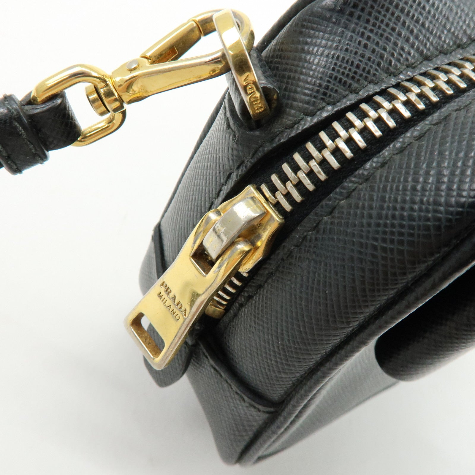 PRADA Saffiano Leather Shoulder Crossbody Bag Ribbon Motif Black 1NF674