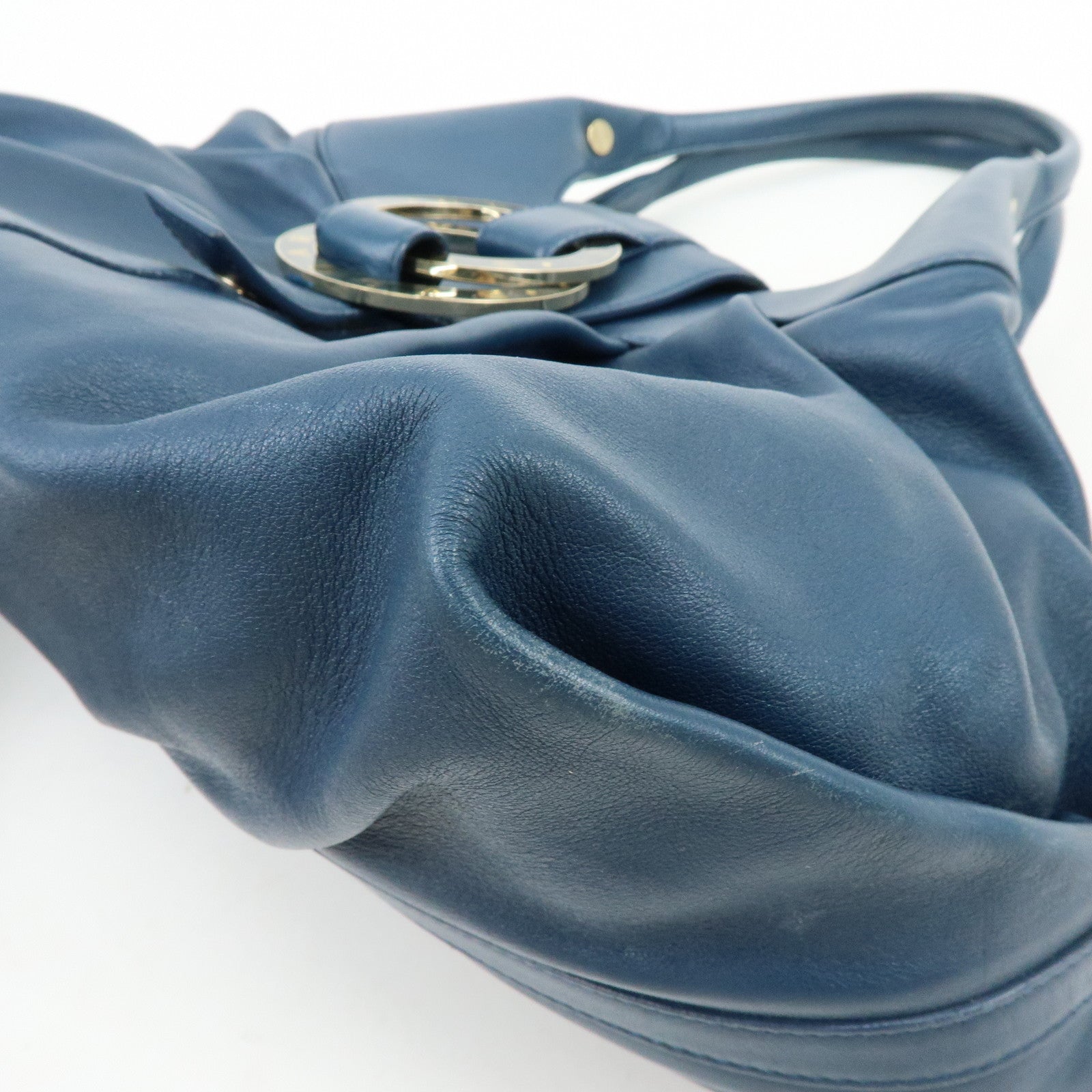 BVLGARI Chandra Leather Shoulder Bag Double Circle Ring Turquoise Blue