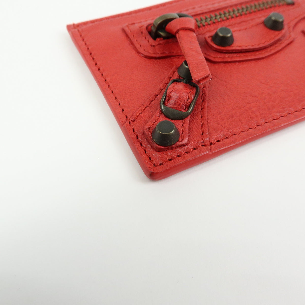 BALENCIAGA City Leather Card Case Red Black 253051