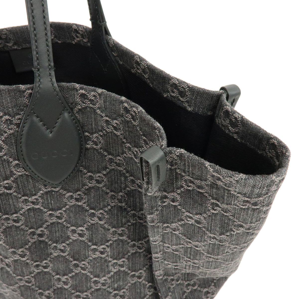 GUCCI GG Denim Leather Large Tote Bag Hand Bag Black 772184