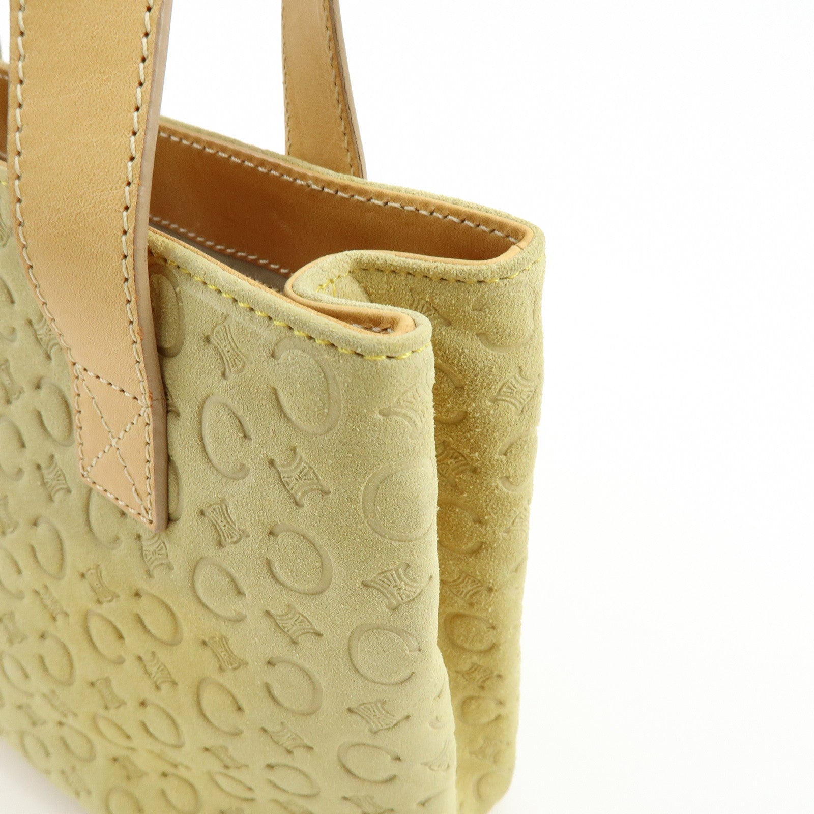 CELINE C Macadam Suede Leather Hand Bag Tote Bag Light Green