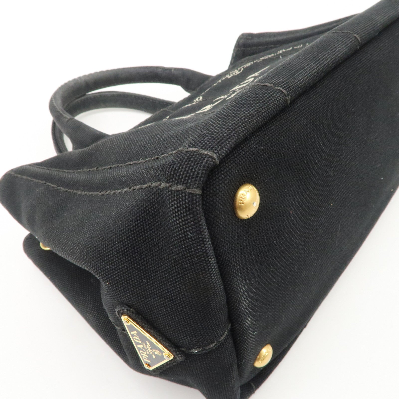 PRADA Logo Canapa Denim 2 Way Tote Bag Hand Bag Black B2642B Used